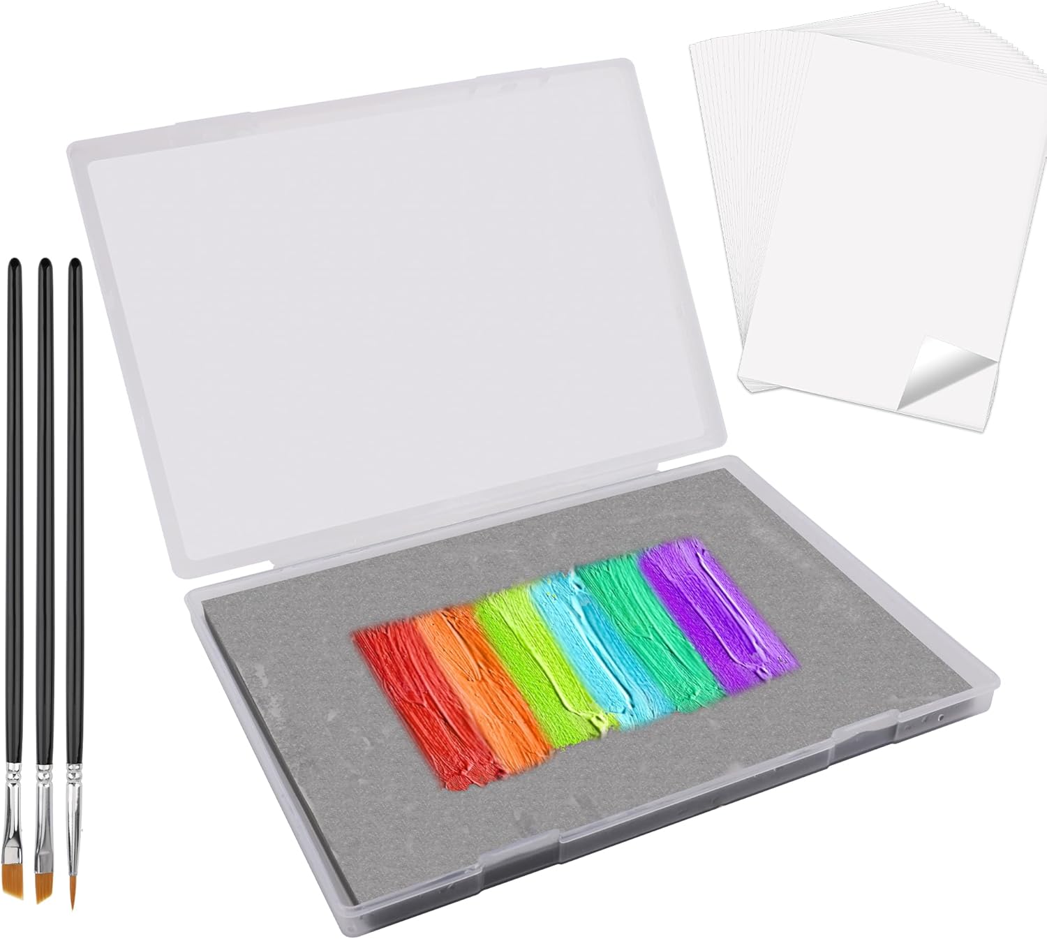 105P Stay Wet Palette for Acrylic Painting Kit, Larbeti Portable Wet Palette Tray Box Keep Moist Palette for Painting Miniatures Paint Pallet with 100P Palette Paper, 1 Keep Moist Sponge, 3P Brush
