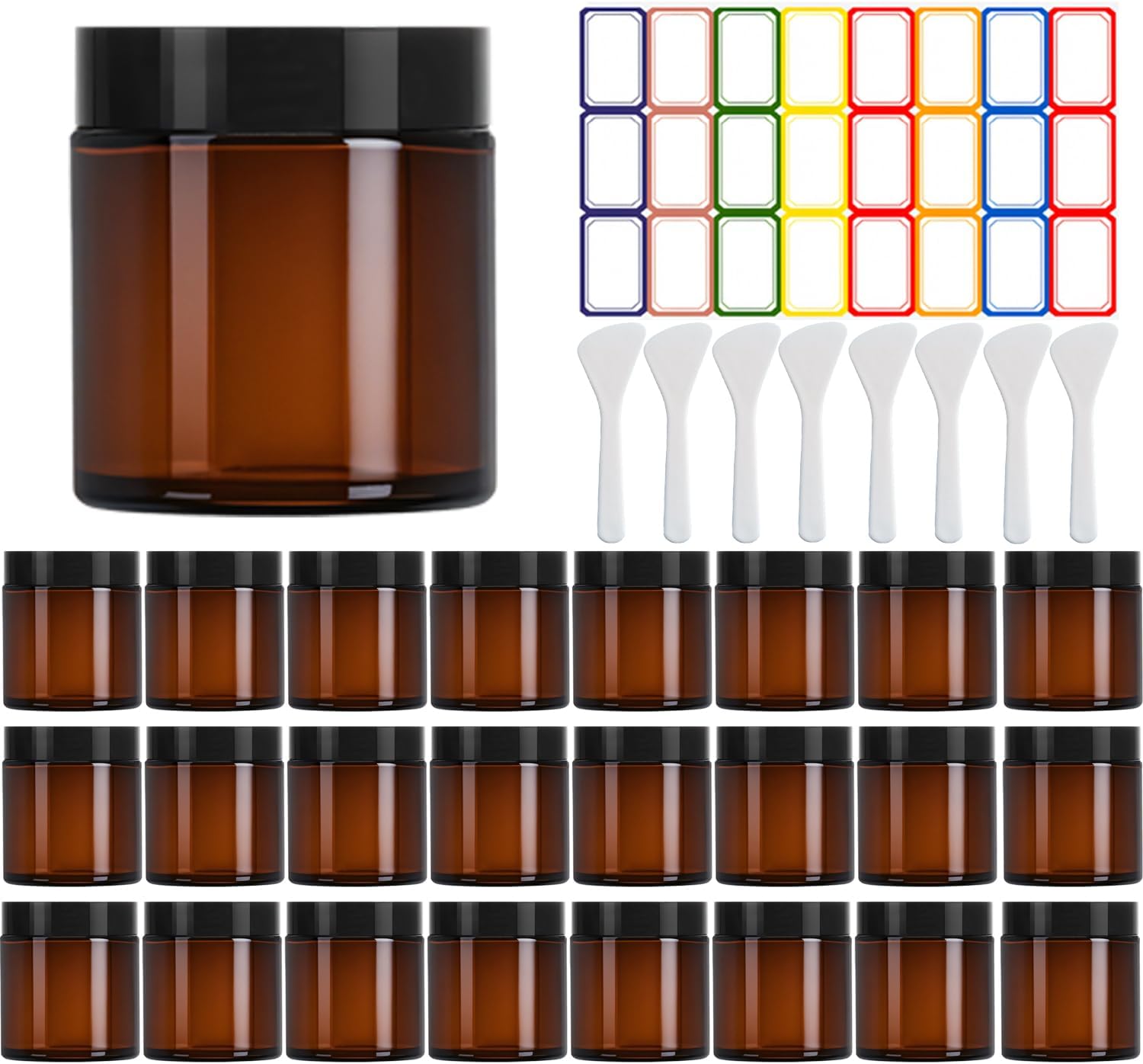 4 oz Amber Glass Jars with Lids,24 Pack 4oz Small Glass Jars with Lids & Inner Liners,4 Ounce Lotion Jar for Cosmetics Container,Cream Lotion,Body Scrub