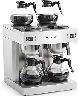 Dual Drip Commercial Coffee Maker, 200 Cup/hour, 7.2L Pour Over Coffee Machine with 4 Glass Carafe and 4 Warmers, Stainless Steel Double Coffee Brewer Staition for Restaurant and Coffee Bar