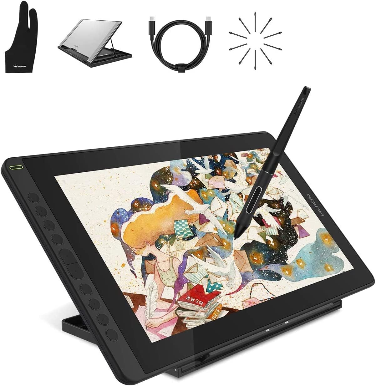 HUION 15.6 '' Kamvas 16(2021) Graphics Tablet with Screen, 1920 x 1080 HD Full-Laminated with Battery-Free Stylus 8192 Pen Pressure and Adjustable Stand, Ideal for Work from Home & Remote Learning