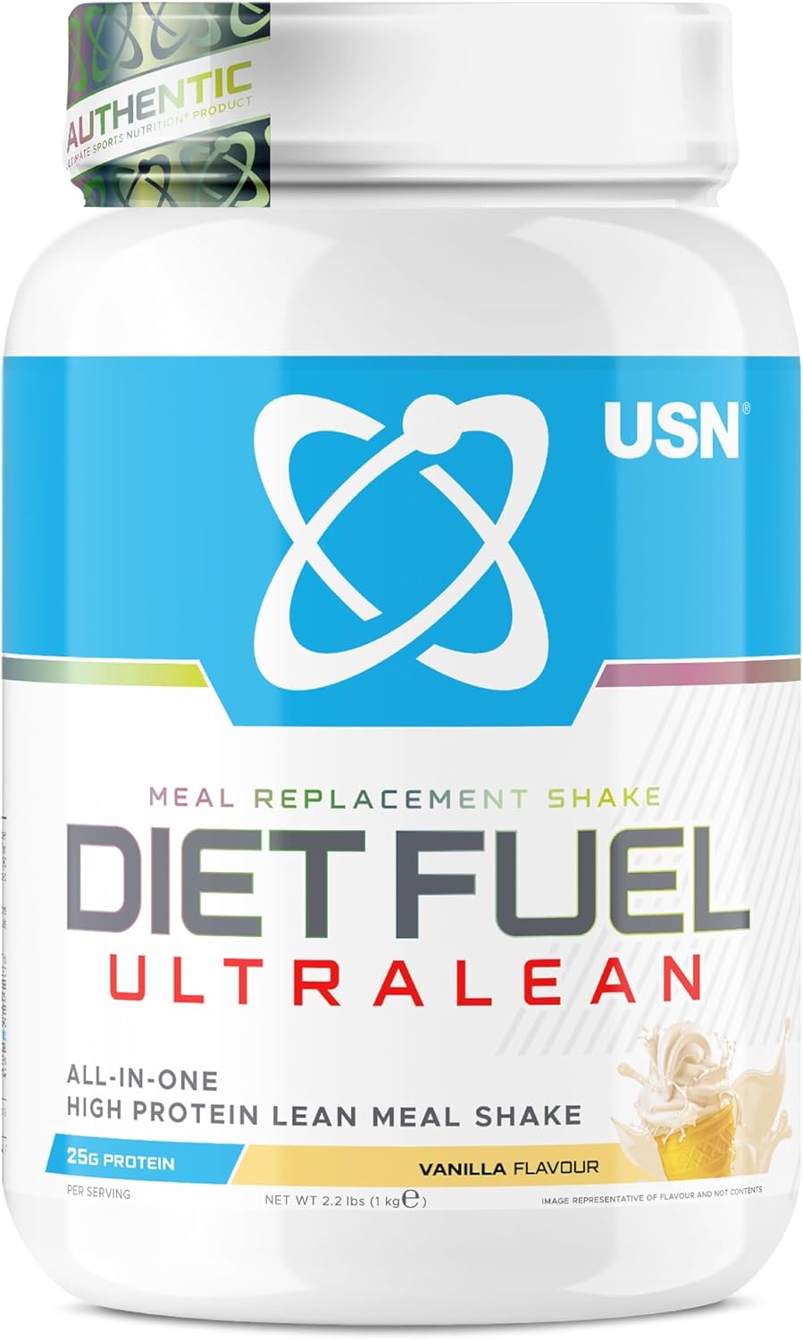 USN Diet Fuel Ultralean Meal Replacement Shake Powder, Vanilla Flavour - 1kg, High Protein Shake Powdered Drink Mix, Low Calorie Diet & Weight Control Powder, 25g Protein