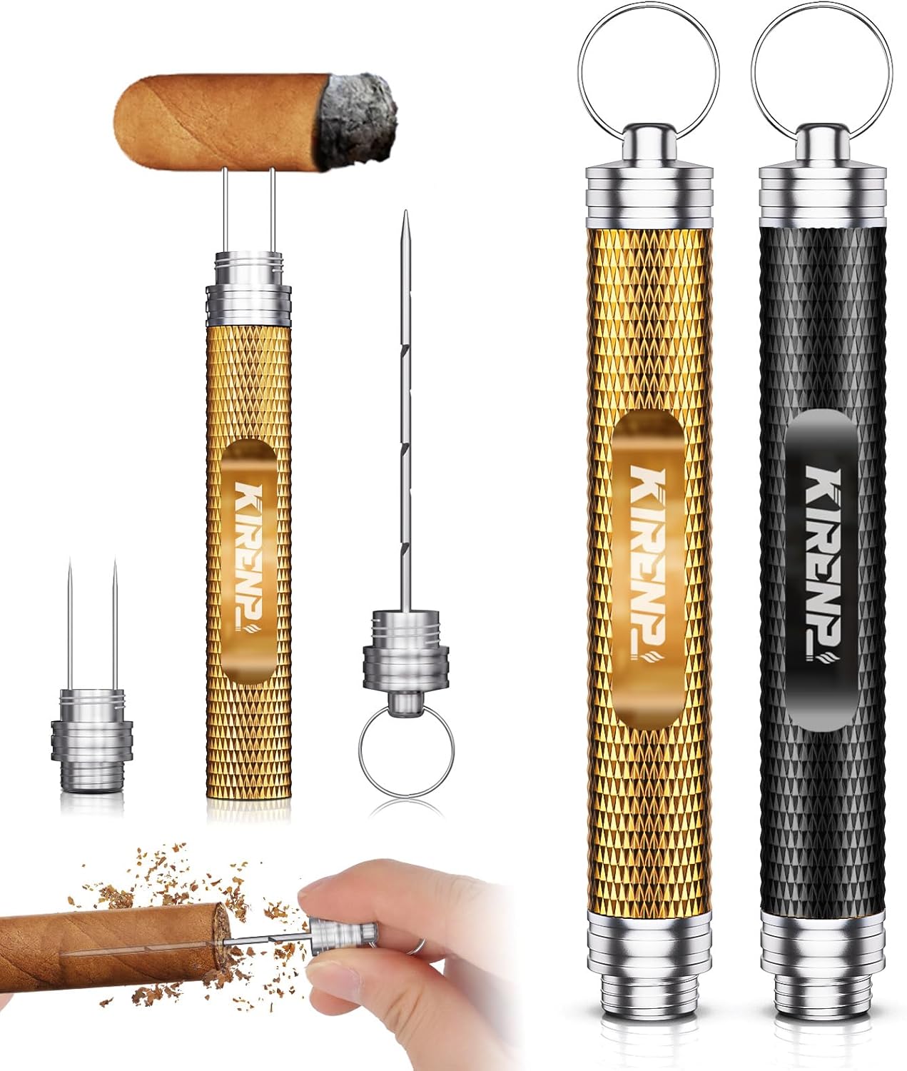 2-Pack Cigar Draw Enhancer Tool, Cigar Poker & Cigar Nubber 2-in-1, Practical Cigar Accessories with Key Ring for All Cigars