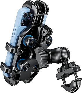 BRCOVAN Motorcycle Phone Holder with Vibration Dampener, Anti-Shake Motorcycle Phone Mount, Adjustable Handlebar Cellphone Holder for Motorcycle Bike Bicycle Scooter ATV Fit 5.4''-7.2'' Smartphone