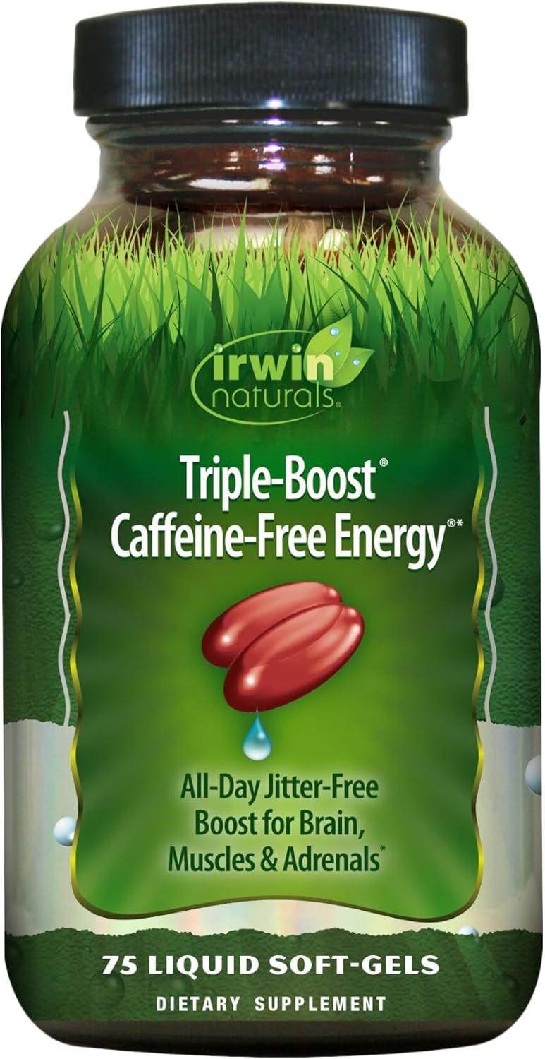 Irwin Naturals Triple Boost Caffeine-Free Energy - 75 Liquid Softgels - Supports All-Day Energy Without Burnout