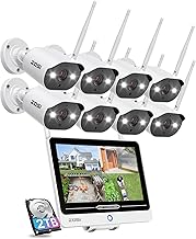 ZOSI 2K All in one Wireless Security Camera System with 12.5in LCD Monitor,8PCS 3MP Outdoor Indoor IP Cameras,2TB Hard Drive,100ft Night Vision,IP66 Weatherproof,for Home Business 24/7 Recording
