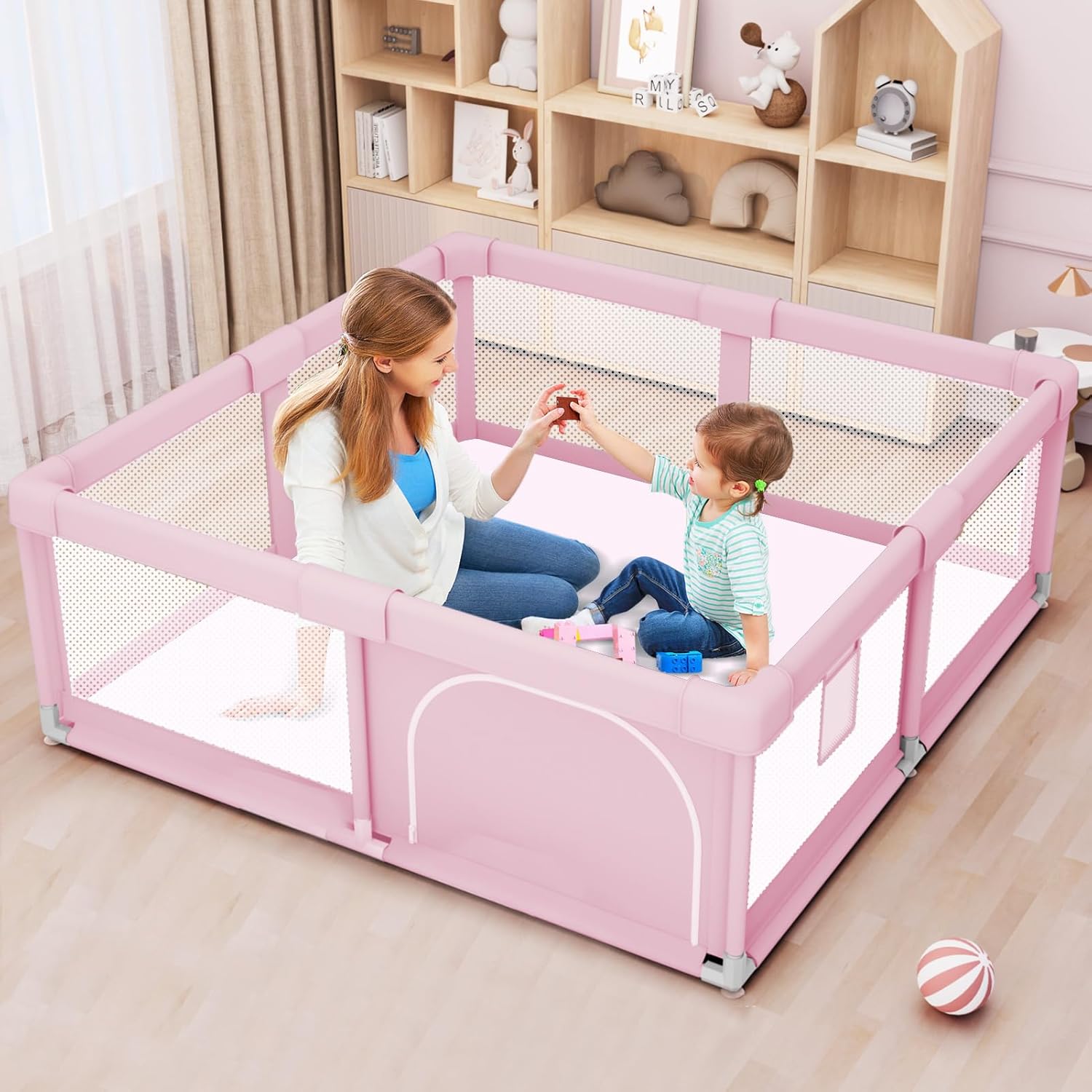 Baby Playpen for Toddler, Large Playpen for Babies 50" × 50" Baby Fence Playards, Kids Safety Play Pen Area for Indoor & Outdoor (Pink)