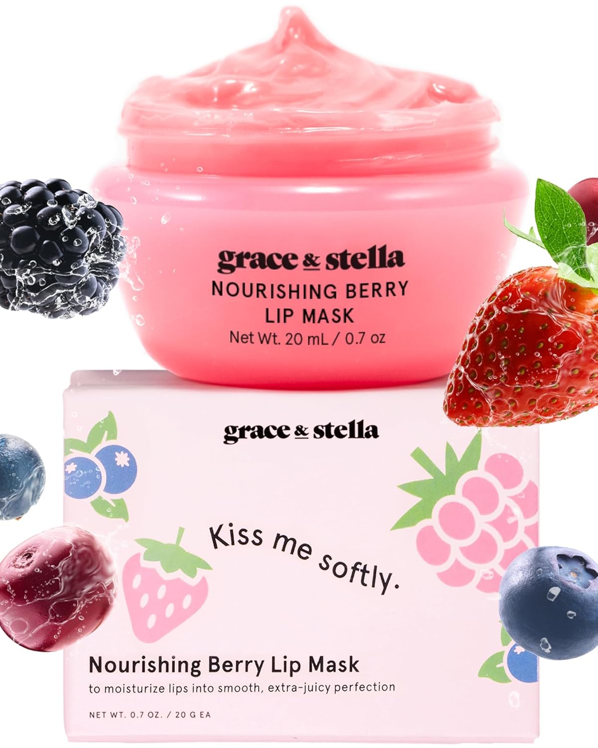 Grace & Stella Award Winning Lip Plumper Nourishing Berry Lip Mask - Lip Balm Hydrating - Lip Moisturizer For Very Dry Lips - Overnight Lip Mask & Lip Treatment & Lip Sleeping Mask - Vegan