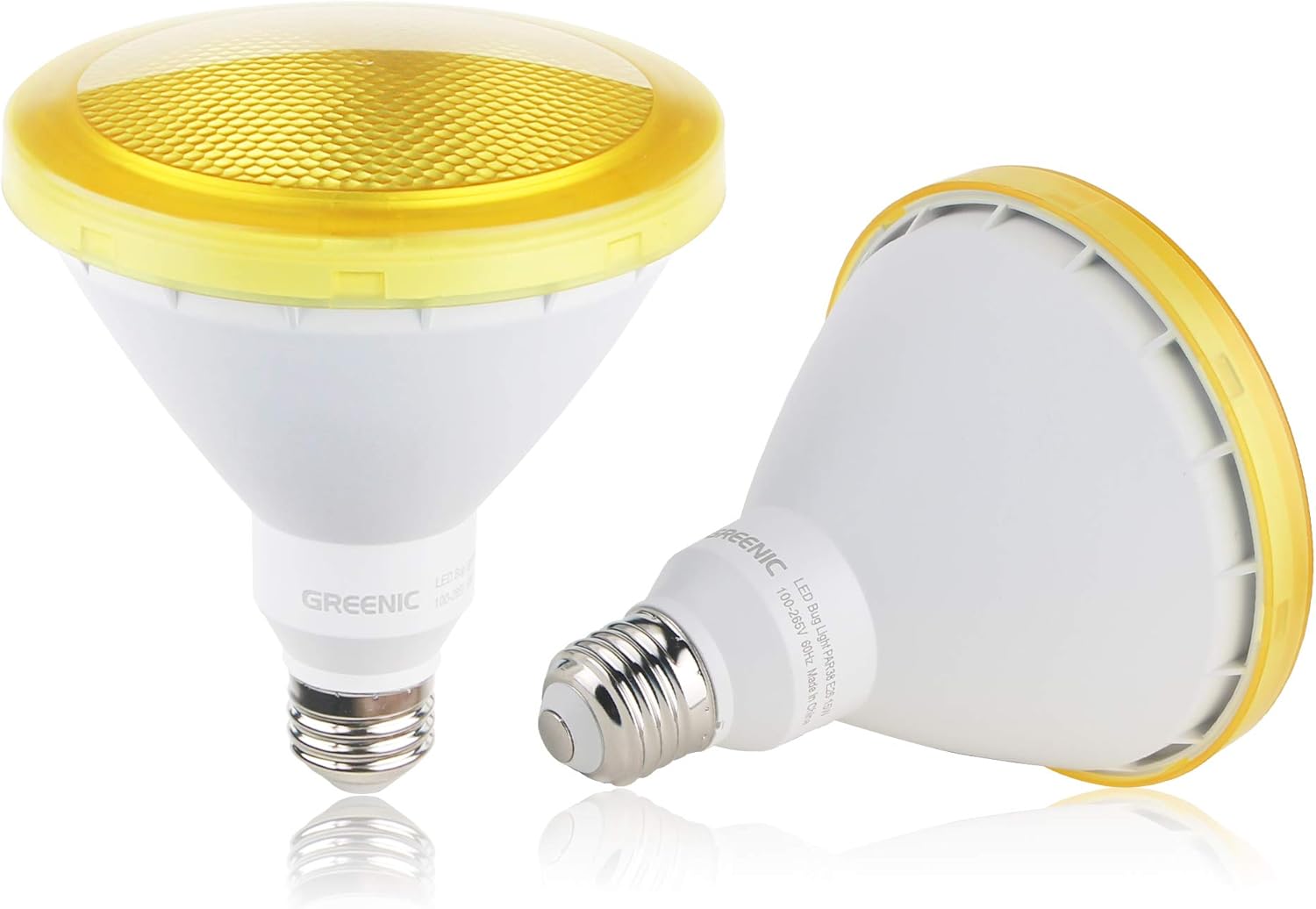 GREENIC Yellow LED Light Bulb, 2 Pack Par38 15W (100W Equivalent) 1300lm, E26 Medium Base Flood Light Bulb for Outdoor, Indoor, Porch, Patio, Yards, Home