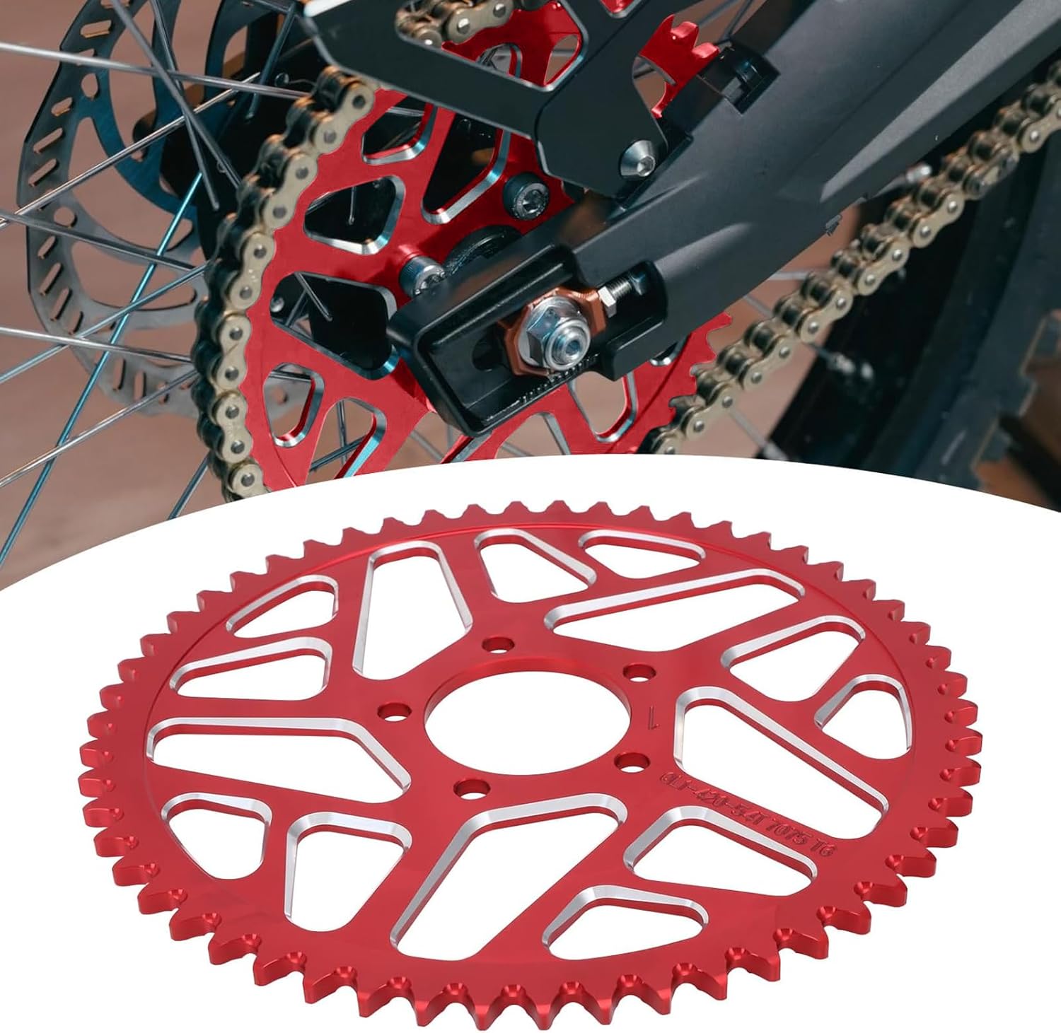 Runfarr Motorcycle Sprocket, Sur-Ron Sprocket 54 Teeth Rear Sprocket for Sur-Ron S/X Segway X160/X260 Talaria Sting MX3/MX4-Red