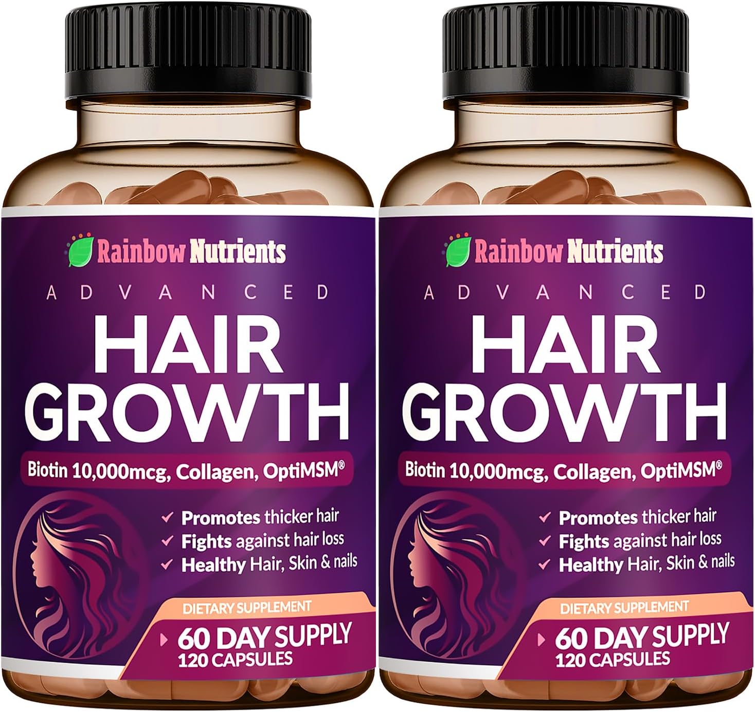 (2 Pack) Hair Growth Vitamins for Women | Biotin 10,000mcg, Collagen, Patented OptiMSM®, goMCT®, Saw Palmetto | Naturally Regrow Stronger & Healthier Hair, Skin and Nails | May Stop Hair Loss
