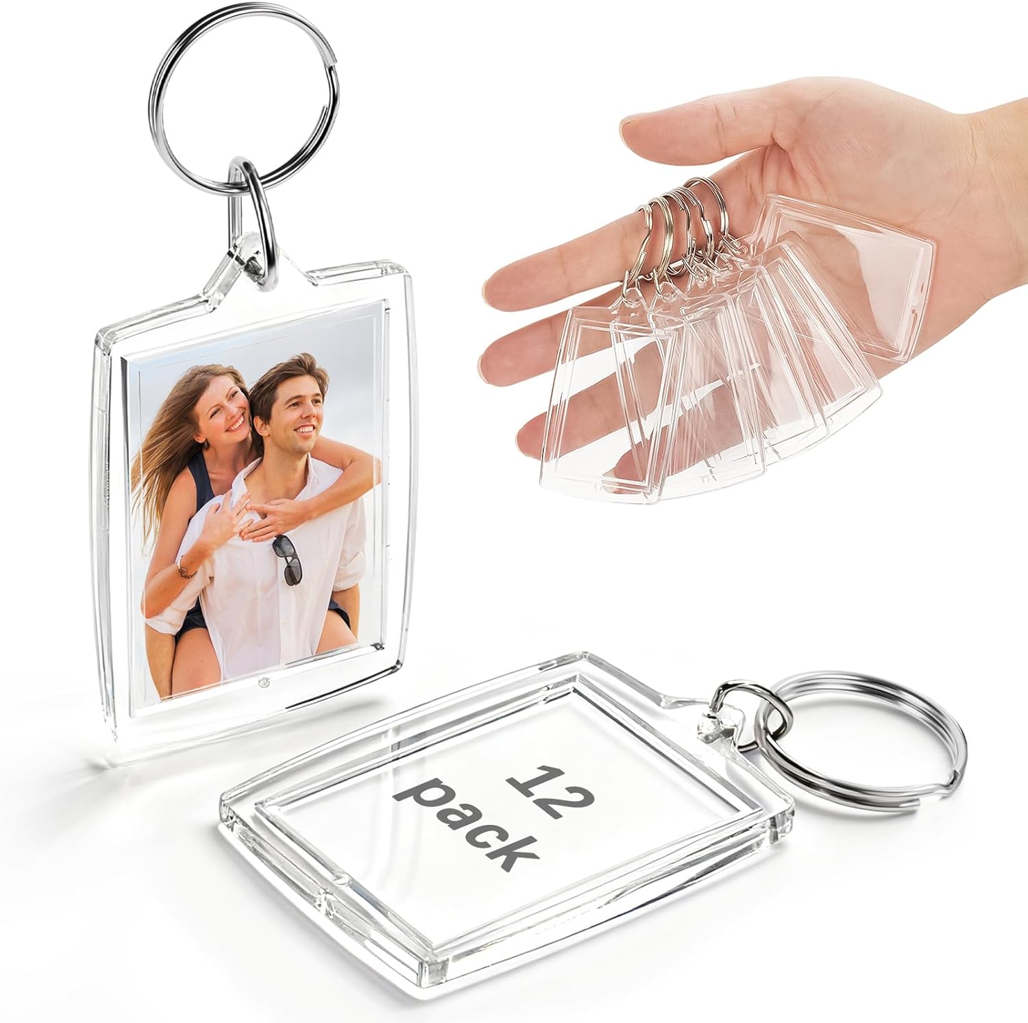 Acrylic Photo Keychains – Clear Blank Picture Holder with Rings Fits 1.83 x 1.28 Inch Photos for DIY Crafts