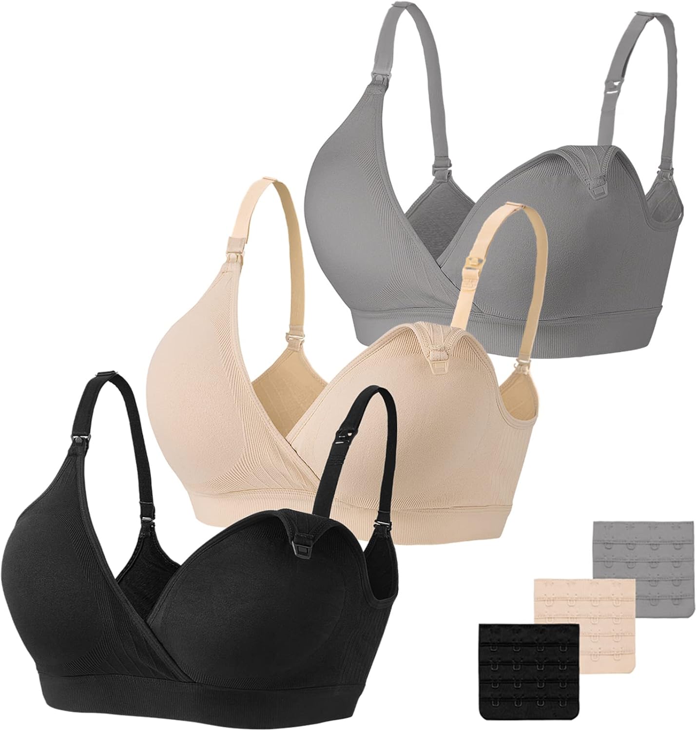 Vinfact 3 Pack Nursing Bras for Breastfeeding Seamless V Neck Maternity Bra Women Pregnancy Breastfeeding Bra