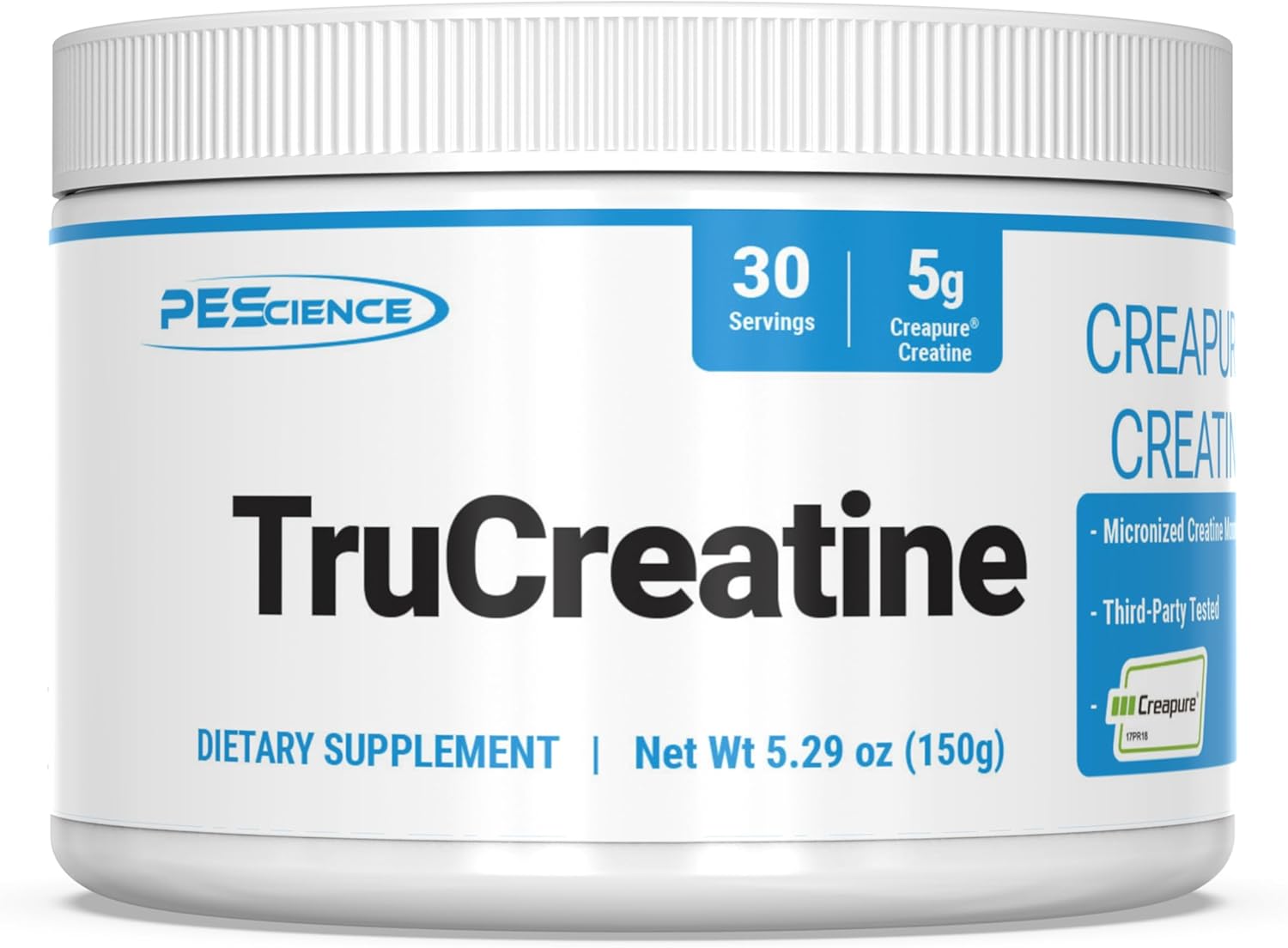 PEScience TruCreatine Creatine Monohydrate Powder, Micronized Creapure Creatine for Women & Men, Supports Muscle Growth, Strength & Recovery, Cognition, 30 Servings, Unflavored