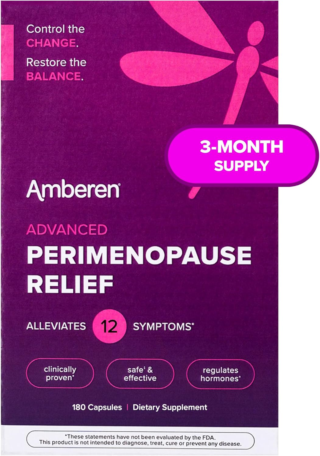 Amberen Perimenopause, Peri-Menopause Multi-Symptom Relief, Vitamin B, Vitamin E & Antioxidants Supplement, Helps Support Hormone Balance, Hot Flashes & Night Sweats, Supplements for Women, 180 Count