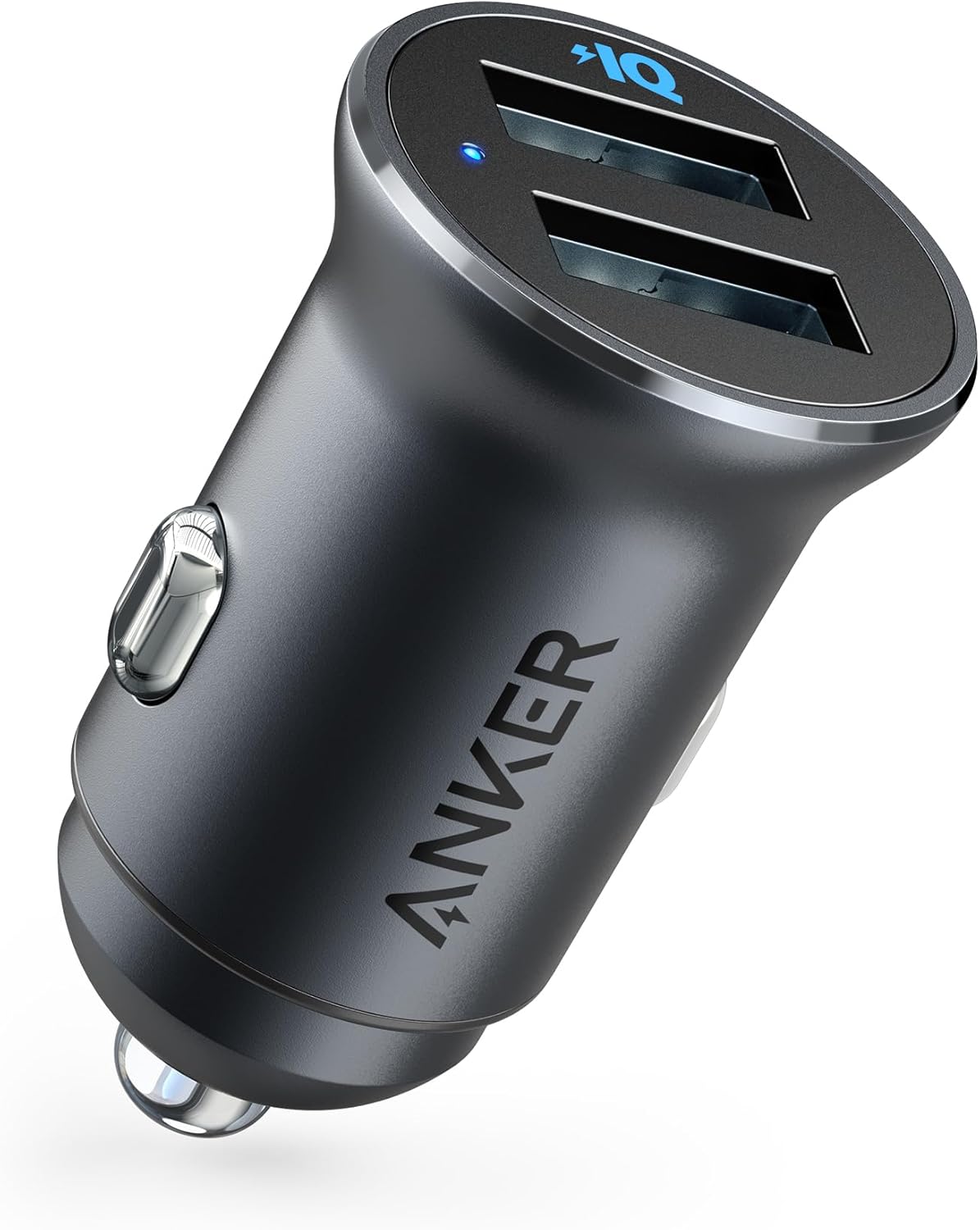 Anker Car Charger, 320 Car Charger (24W II), Mini Aluminum Alloy Dual USB Car Charger with Blue LED for iPhone, iPad Pro/Air 2/mini, Galaxy and more (Not Compatible with Quick Charge)