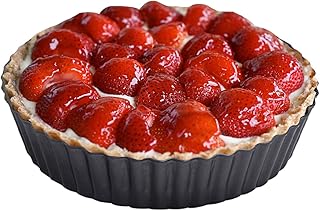 Deep Tart Pan, 9.5 x 2.2 Inches Non-Stick Tart Pan Bottom Can Be Removed. Suitable for Making all Kinds of Pies, This Non-Stick Coating is Easy to Clean.