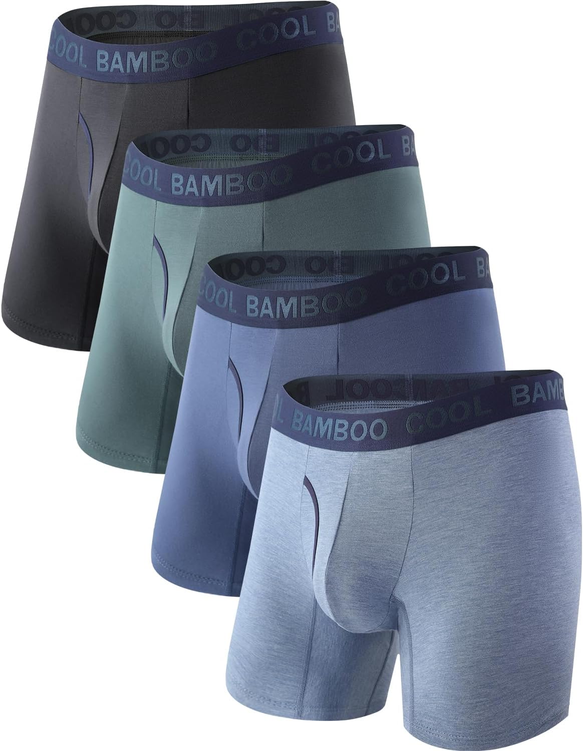 BAMBOO COOL Men's Underwear Boxer Briefs,Regular Leg,Breathable Soft Moisture-Wicking with Fly Underwear For men 4 Pack