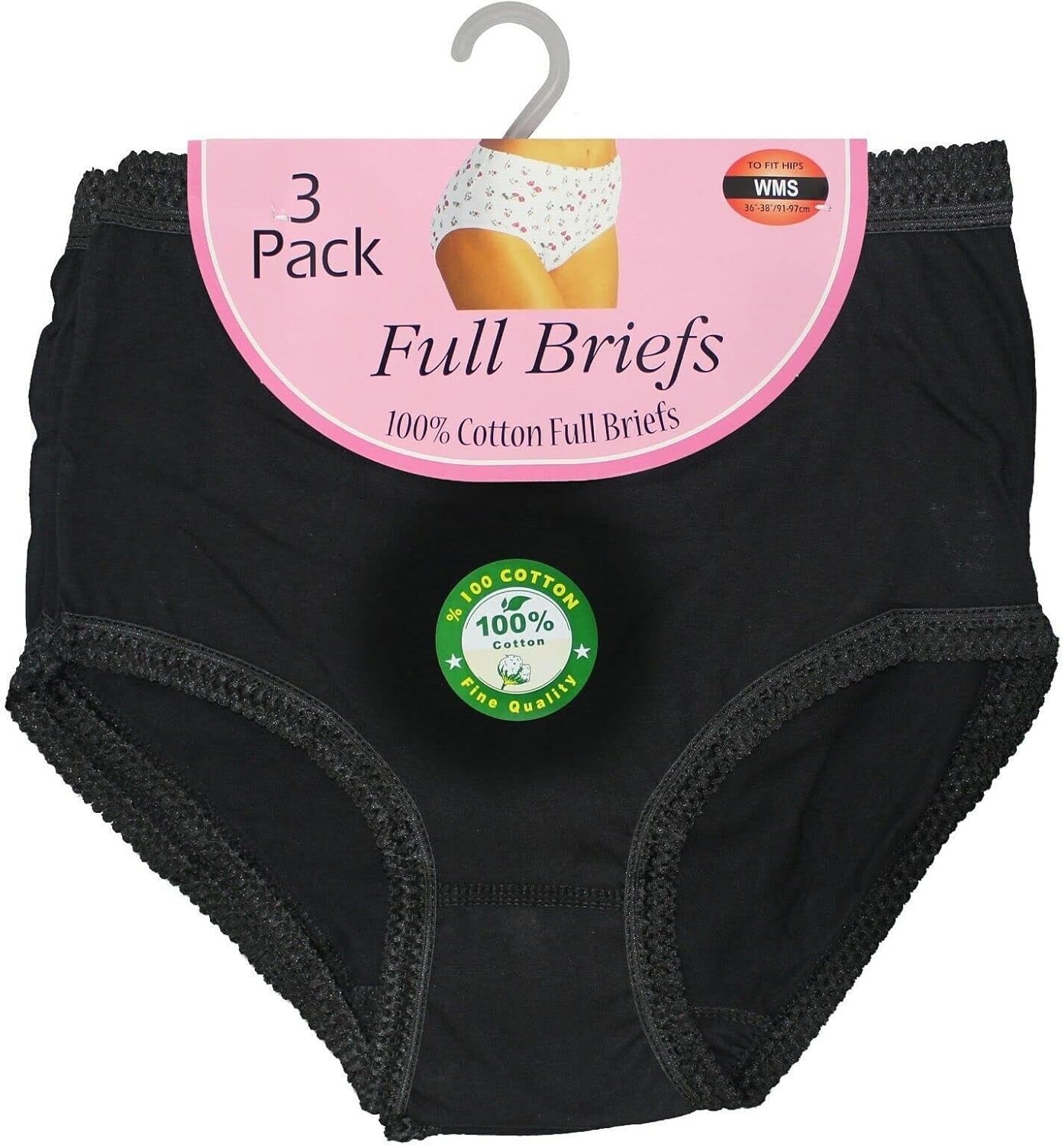 Ladies 12 Pack Full Mama Briefs Knickers Cotton Underwear (Black, Medium)
