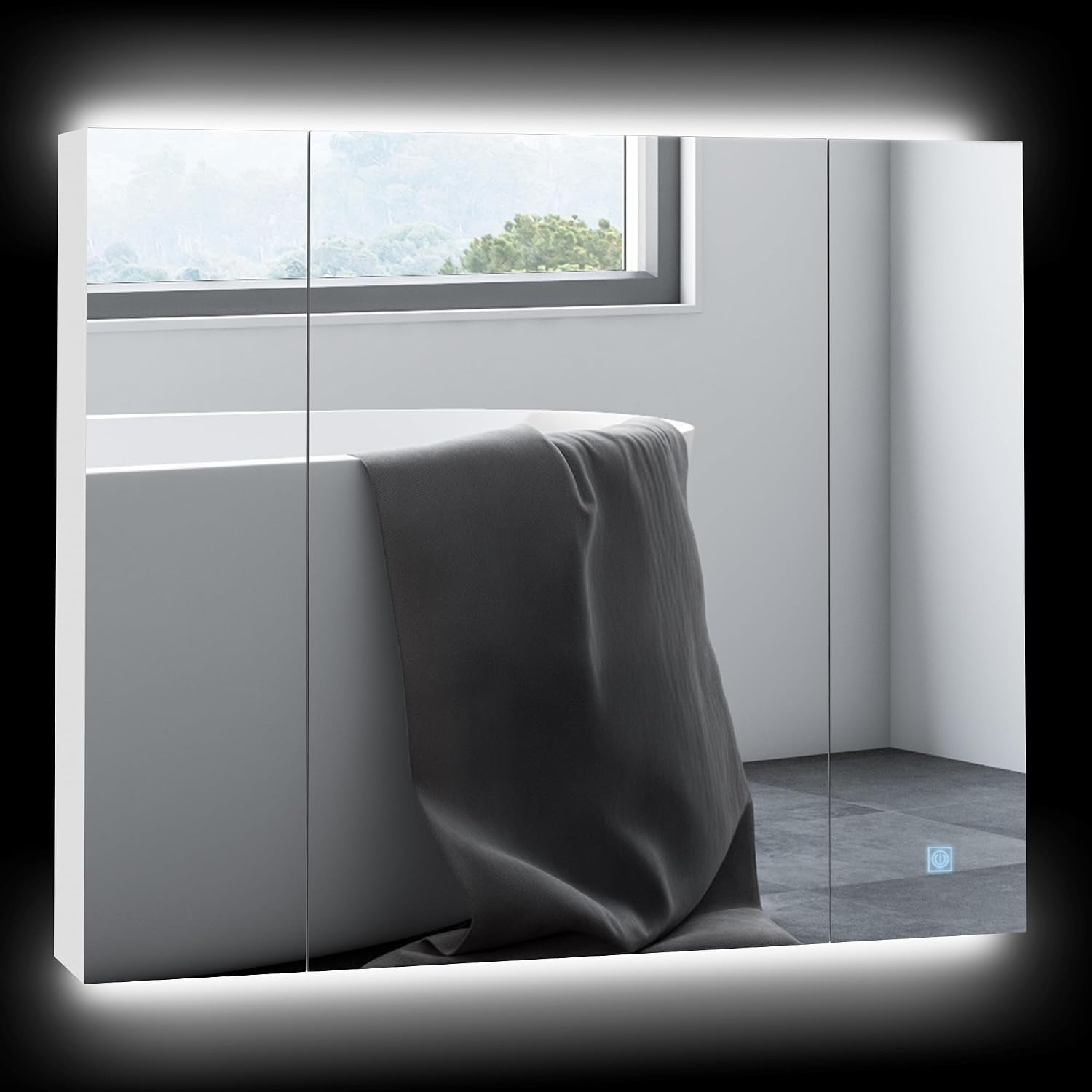 kleankin LED Medicine Cabinet with Mirror, 3 Doors, USB, Wall Mount, White