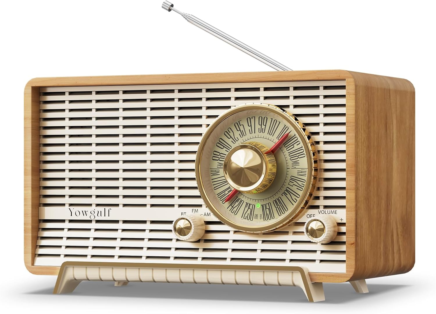 YOWGULF AM FM Radio Classic Retro Wood Table Bluetooth Speaker Plug-in Wall