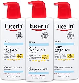 Eucerin Daily Hydration Lotion with SPF 15 - Broad Spectrum Body Lotion for Dry Skin - 16.9 fl. Oz. Pump Bottle (Pack of 3)