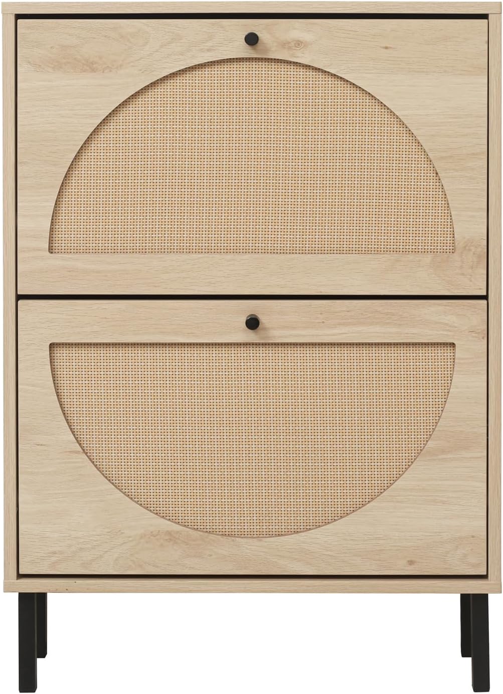 ZeHuoGe Rattan Shoe Cabinet with 2 Flip Drawers, Entrance Hallway Free Standing Shoe Racks with Metal Legs for Heels, Slippers (Natural)