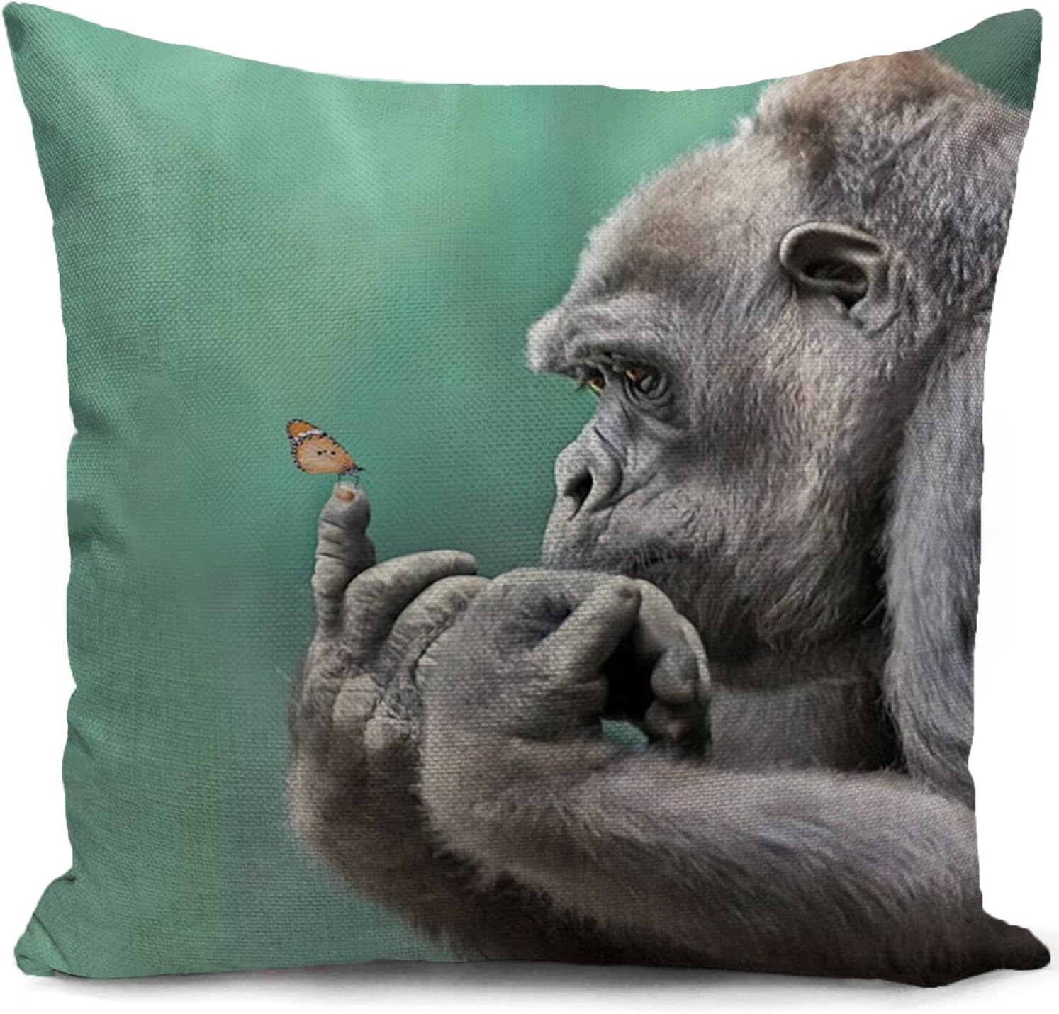 HUASHUZI Gorilla Cushion Cocer Teal Gorilla Decorations Gifts Ornaments Pillow Cover Home Decor for Livingroom Couch Bed Sofa Decor Throw Case 18"x18"(45x45cm)