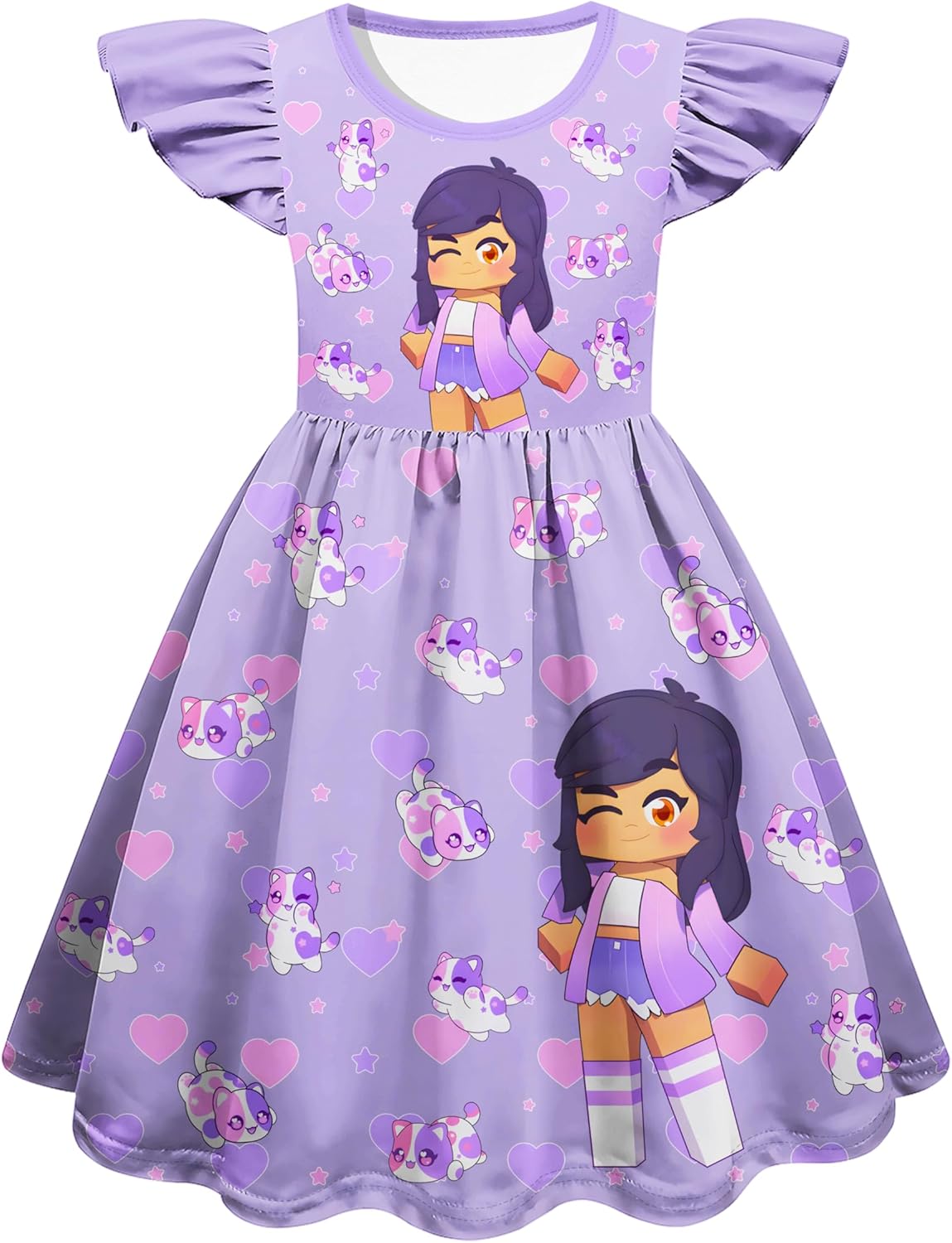 Girls Graphic Dress Novelty Outfit Kids Ruffle Sleeve Playwear Party Birthday Gift