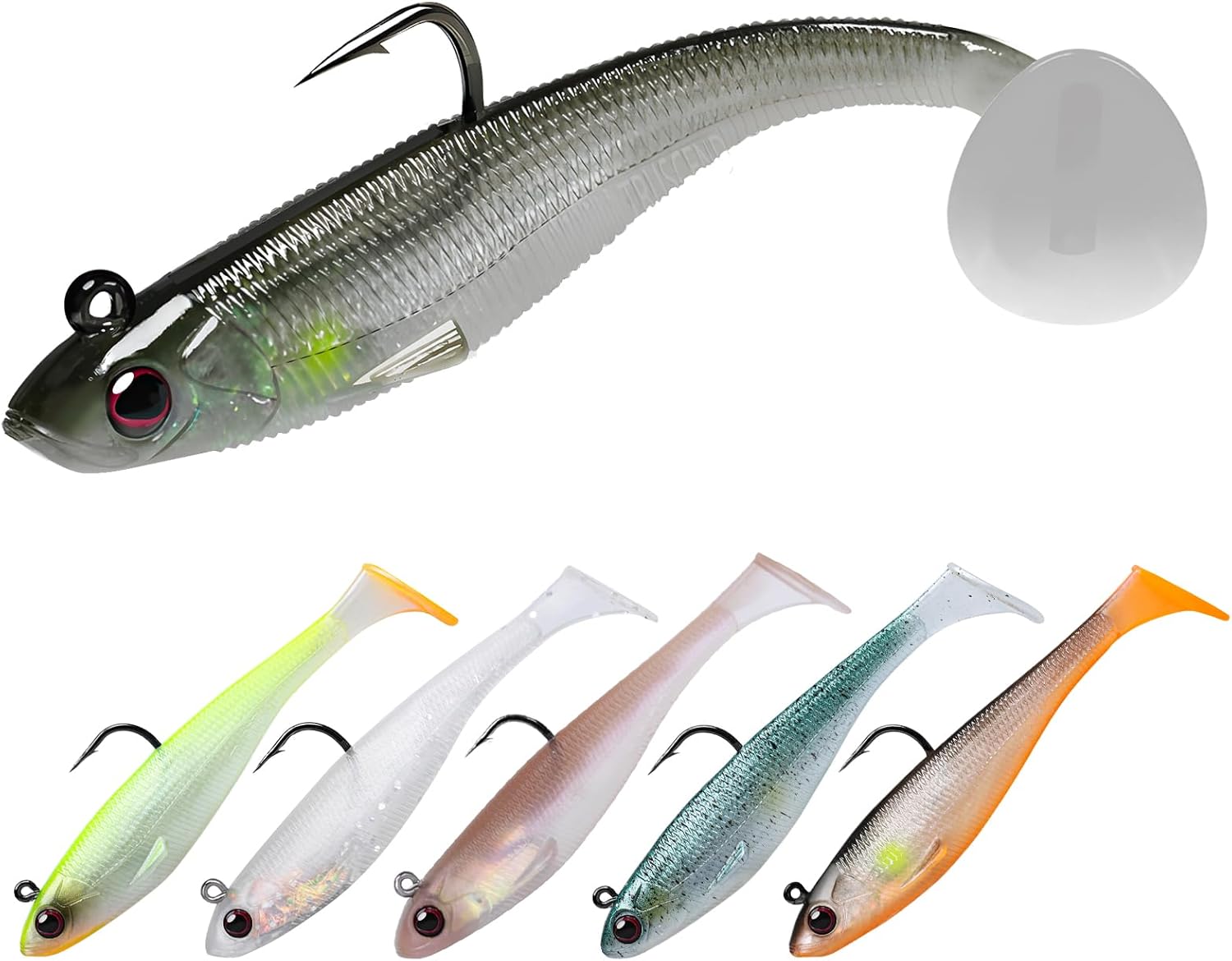 TRUSCEND Easy Catch Pre-Rigged Soft Lures, Unique Vibrating Swim Action and Trembly Sinking Move for More Bites Amazing Soft Swimbait for Family Fishing, Fishing Lures for Bass Crappie Trout Walleye