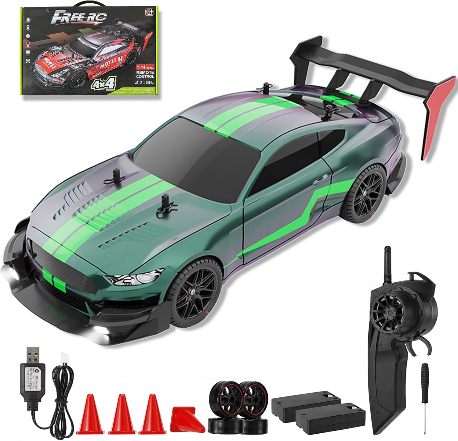 Drift RC Car,Remote Control Car Racing Drifting Car 40km/h 4WD High Speed Remote Control Truck Kids Toy for Boys and Teenagers (Red White) (Green)
