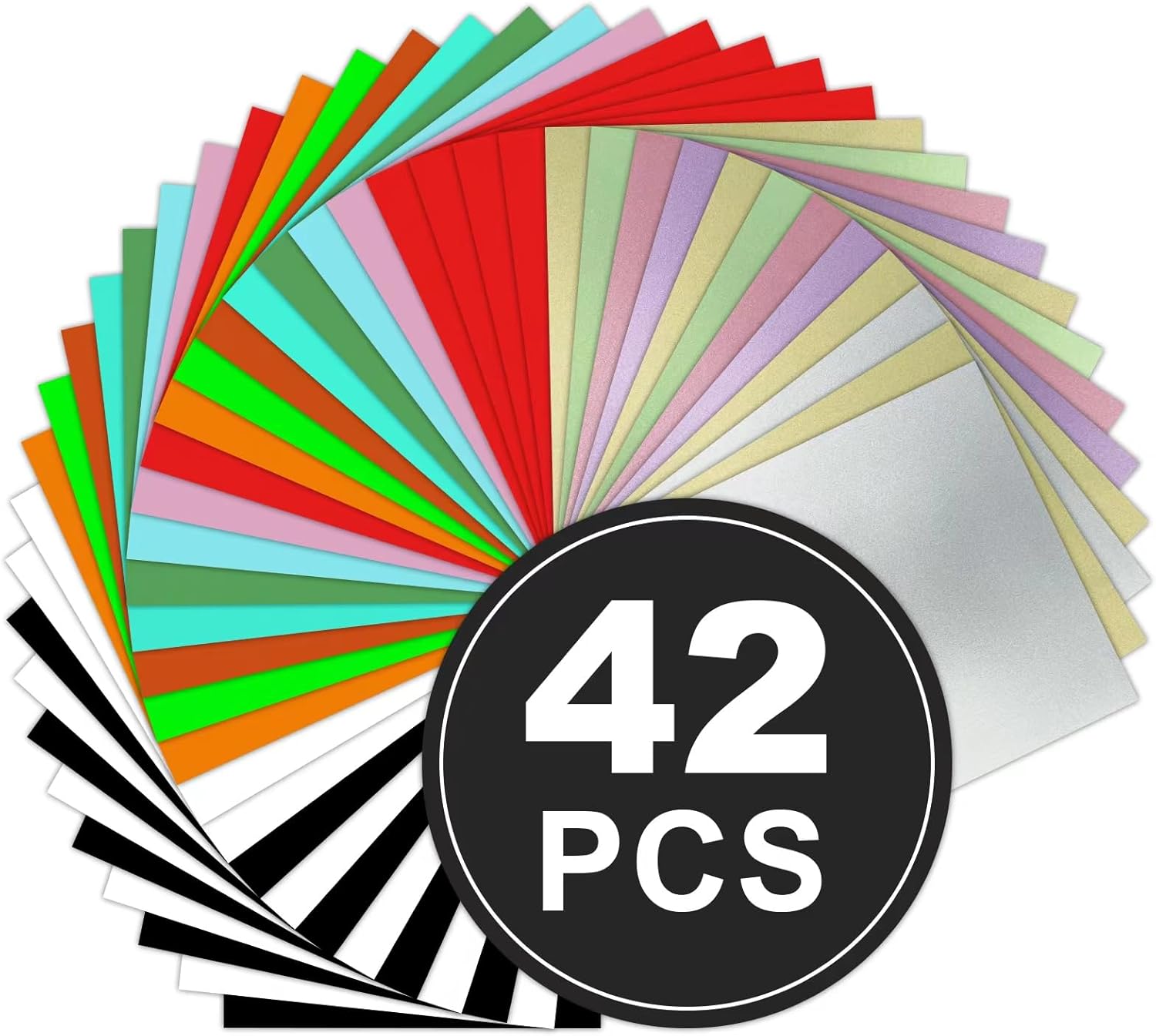 HTV Heat Transfer Vinyl Bundle: 42 Pack 12" x 10" Pu Iron on Vinyl for T-Shirt 15 Assorted Colors Iron On Vinyl for Cricut Iron on Vinyl for All Cutting, Easy to Cut & Weed for Heat Viny