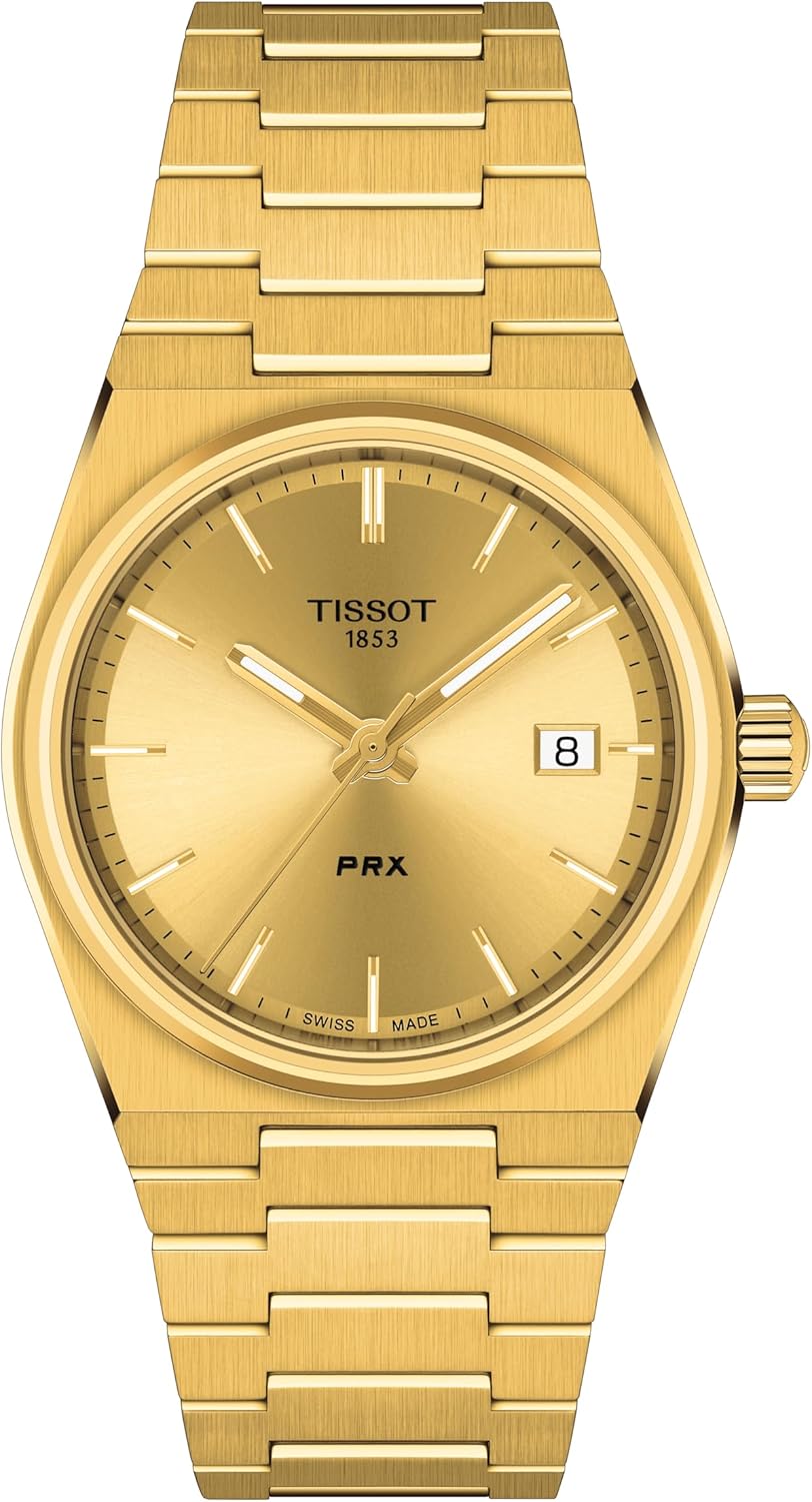 Tissot Unisex Tissot PRX 35mm 316L Stainless Steel case with Yellow Gold PVD Coating Quartz Watch, Yellow, Stainless Steel, 11 (T1372103302100)