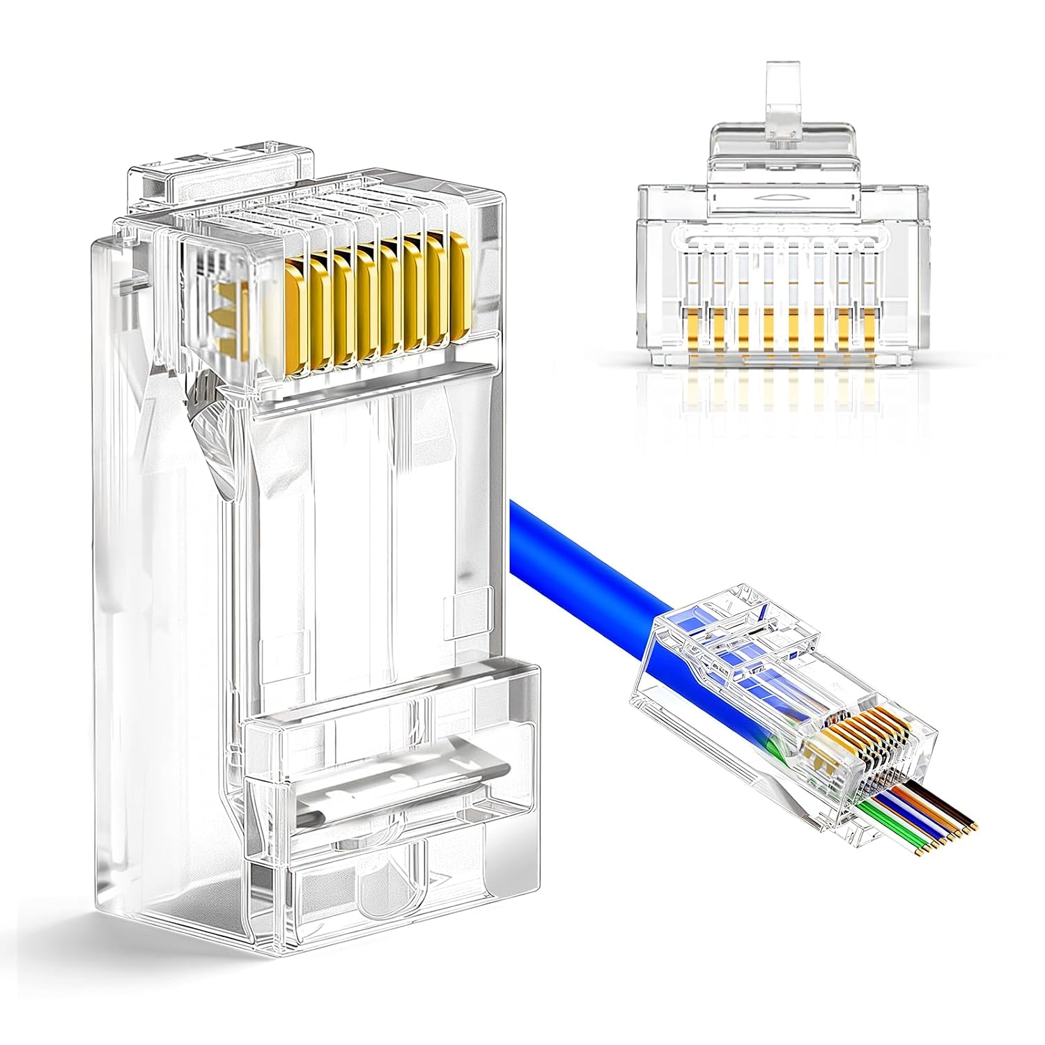 Cat6 RJ45 Connectors 100 Pack, RJ45 Pass Through Connector Network Connector, Cat5 Cat6 Pass Through Connectors UTP Network Plug-Easy to Crimp