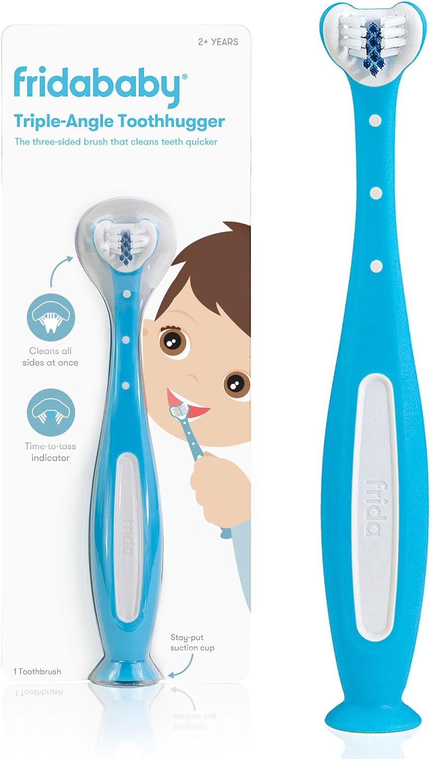 Frida Baby Toothhugger Kids Toothbrush: U-Shaped Toothbrush with Triple-Angle Bristles, Easy-Grip Handle, Soft Toothbrush Bristles, for Toddlers and Kids 2+ Years Old, Blue