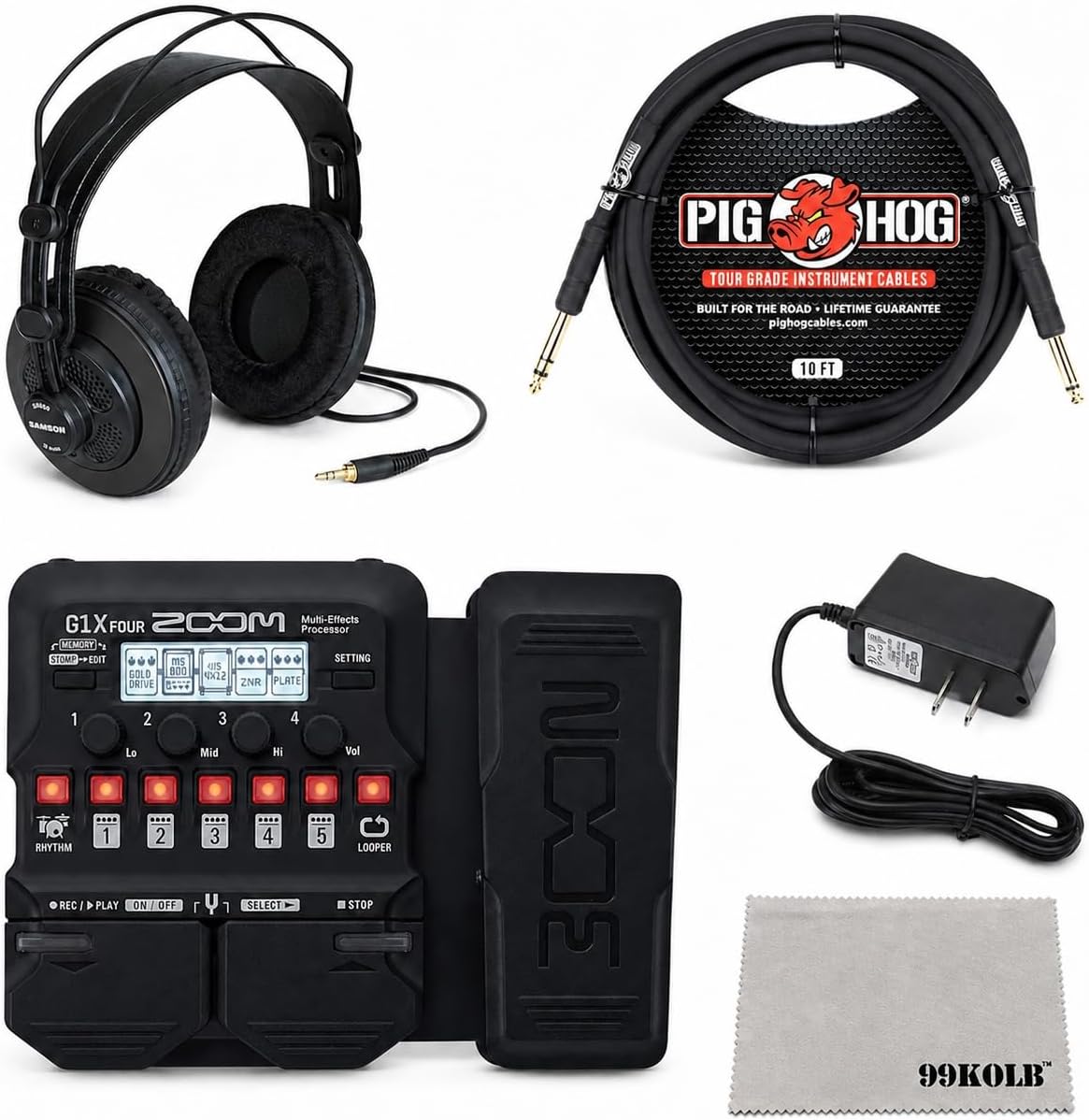 Zoom G1X FOUR Guitar Multi-Effects Bundle with Headphones, Cable & Adapter