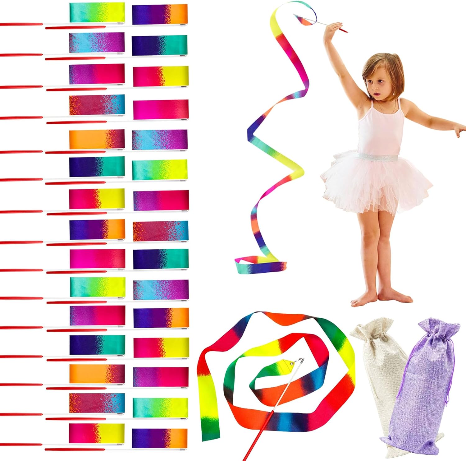 TGANNYOCR Dance Ribbons Streamers, 36 Pack Children's Multi-Item Party Favor Packs Satin & Plastic Rubber, Ideal for Birthday Dancing Party Games Decorations Supplies