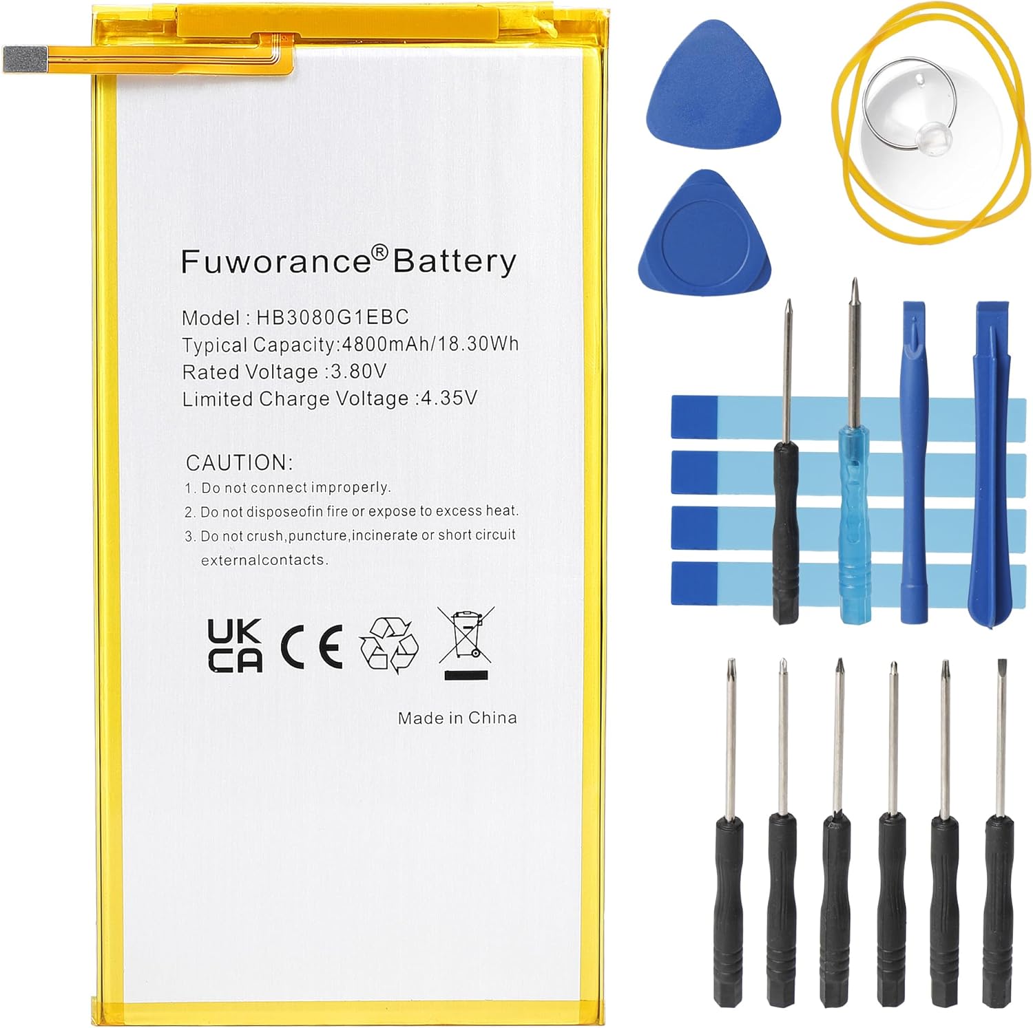 Fuworance 4800mAh 3.8V HB3080G1EBC Battery Compatible with Huawei EE Eagle 4G LTE/Honor S8-701u S8-701W/Mediapad M1 8.0/MediaPad T1 9.6 S8-301L Tablet PC Lithium-Ion Battery High Capacity+Tool Kit