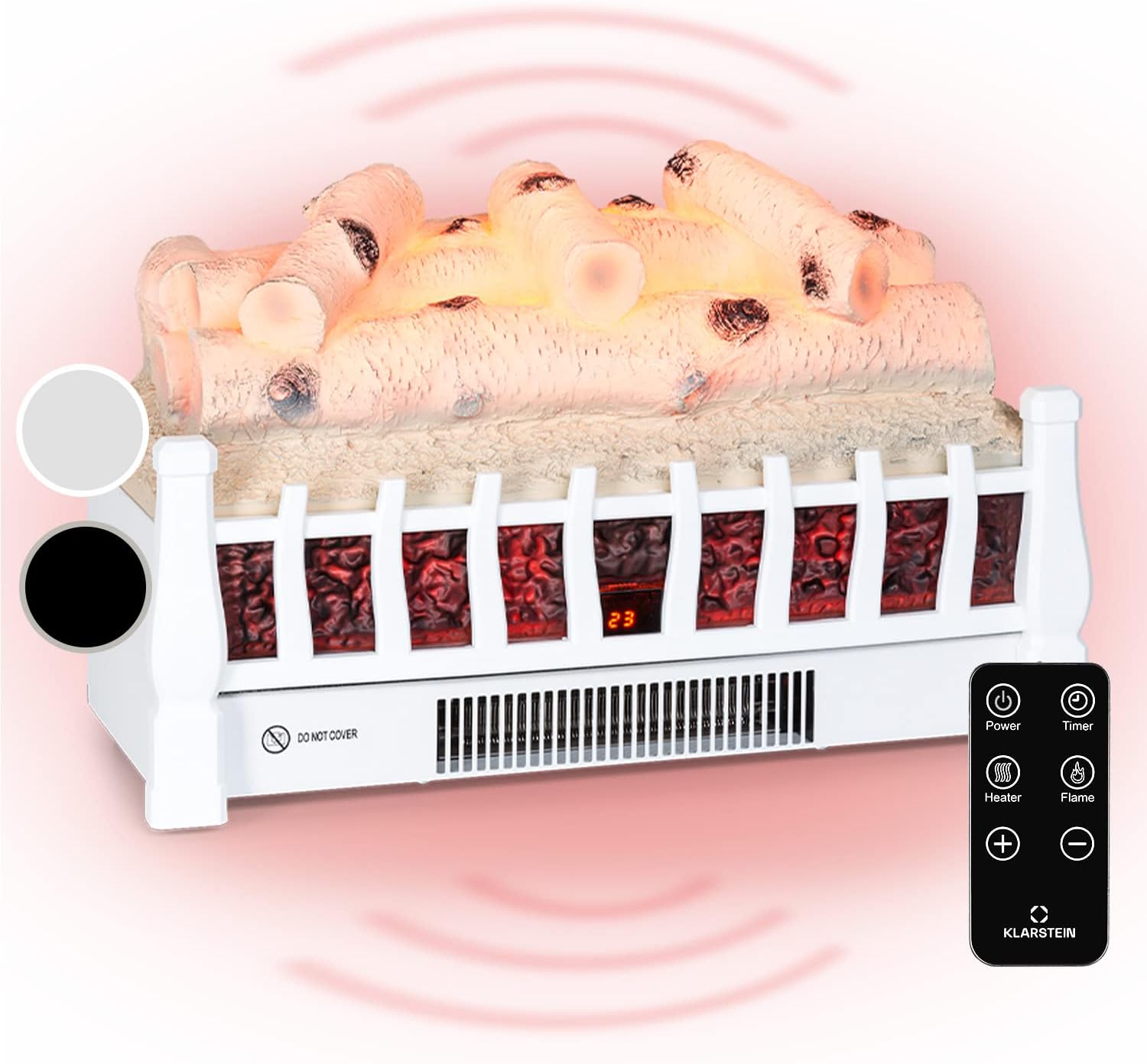 Klarstein Electric Fireplace, Electric Log Burner Indoor, 1800W Electric Fire Free Standing Flame Electric Fire Place with LED Flame Effect, Fake Fireplace, Remote Control, Adjustable Thermostat Timer