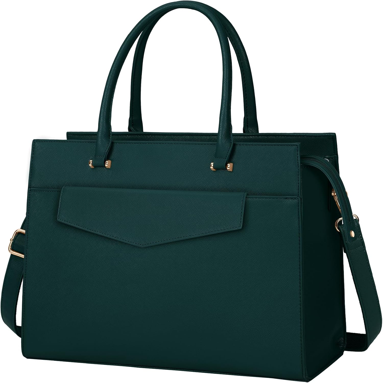 RAINSMORE Laptop Bags for Women 15.6 Inch Ladies Tote Bag Leather Designer Laptop Handbag Large Work Bag with Envelope Clutch Bag for Office School Dark Green