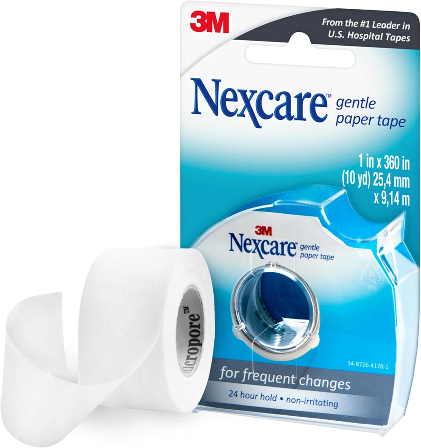 Nexcare Gentle Paper Tape Dispenser, Medical Paper Tape, Secures Dressings and Lifts Away Gently - 1 in x 10 Yds, 1 Dispenser