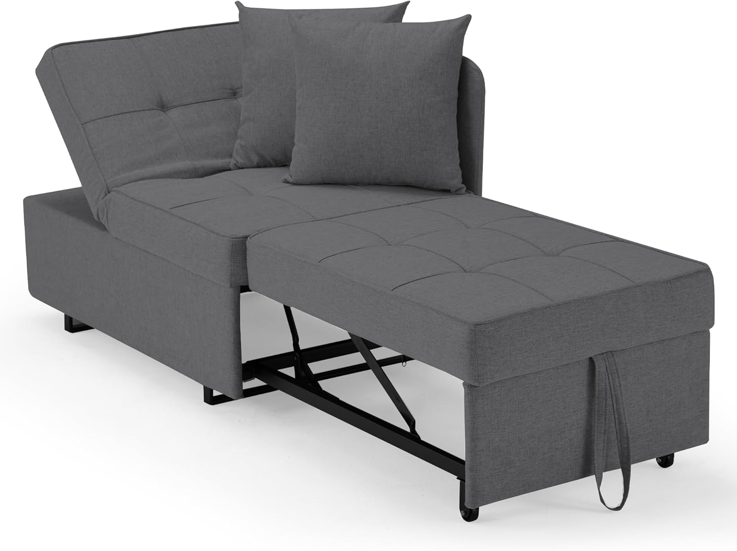 EROMMY 3-in-1 Chair Bed, Multi-Function Convertible Sleeper Bed Single Adult with 2 Extra Pillows and 5 Adjustable Backrest, Pull-Out Folding Sofa Bed for Living Room, Bedroom(Dark Grey)