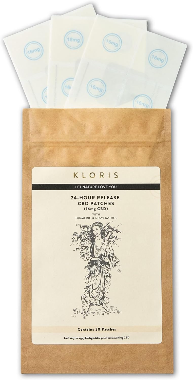 KLORIS 16mg CBD Patches with Turmeric & Resveratrol - 30 Waterproof Natural Wellness Patches - UK Made