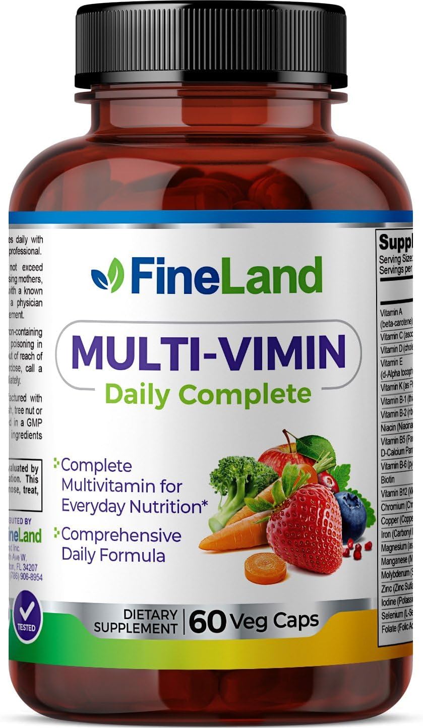 FineLand Multi-Vimin Daily Complete | 22 Vitamins, 42 Fruits, Veggies & Herbs Blend | Immune & Digestive Support with Enzymes, Probiotics & Full Spectrum Minerals | 60 Vegan Capsules