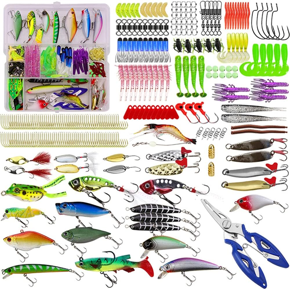 Cachpib Fishing Lures Baits Set, 300pcs Artif Soft Baits, Sea Fish Treble Hook Kits, Floating Lures - Starter