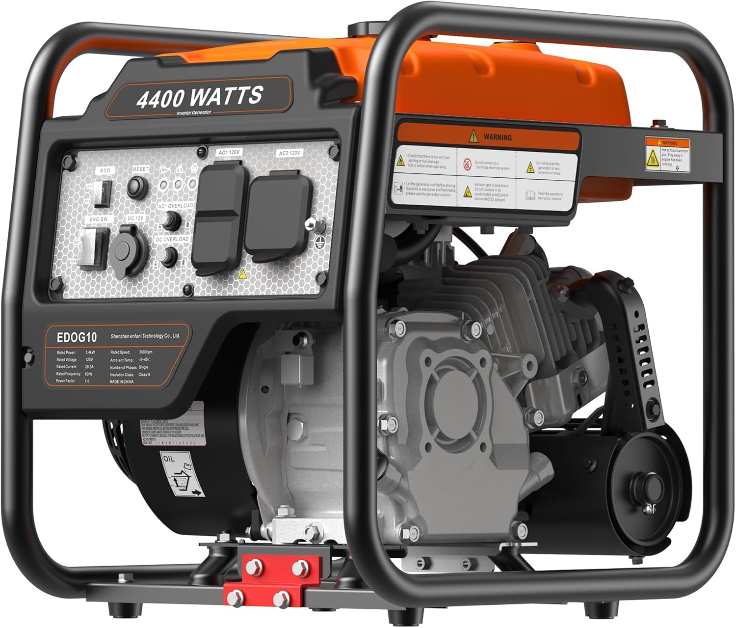 4400 Watt Inverter Generator Gas Powered, Portable Open Frame Generator, 14H Long Runtime ECO Mode and Low Oil Shutoff, Lightweight & Quiet for Home Use and Emergency Backup, RV Ready