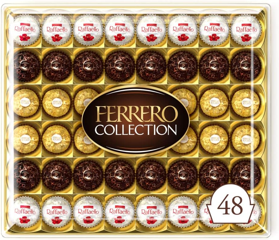 Ferrero Collection Pralines, Father's Day Chocolate Gift, Chocolate Hamper, Gifts for Father's Day, Coconut Raffaello and Dark Chocolate Rondnoir, Box of 48 (518g)