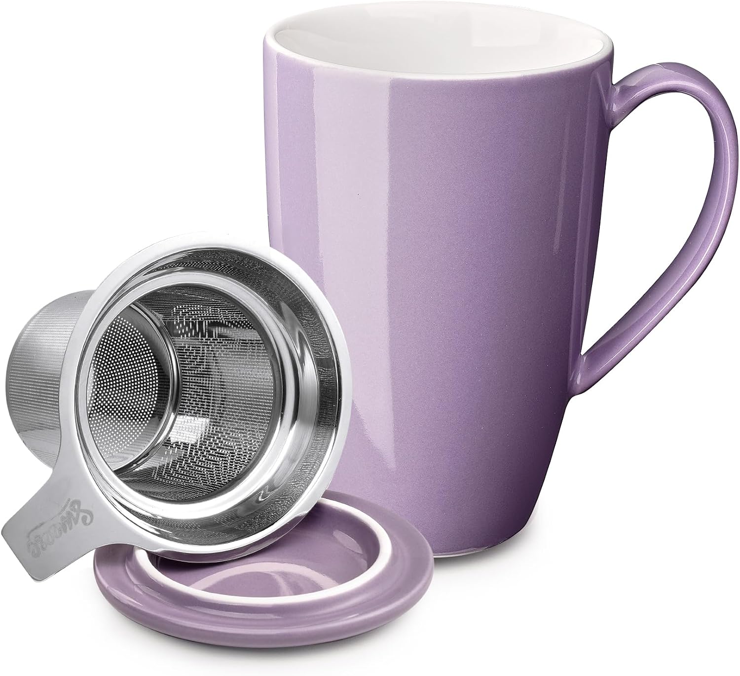 Sweese 15 OZ Porcelain Tea Mug with Infuser and Lid, Loose Leaf Tea Cup, Gifts for Tea Lover, Purple