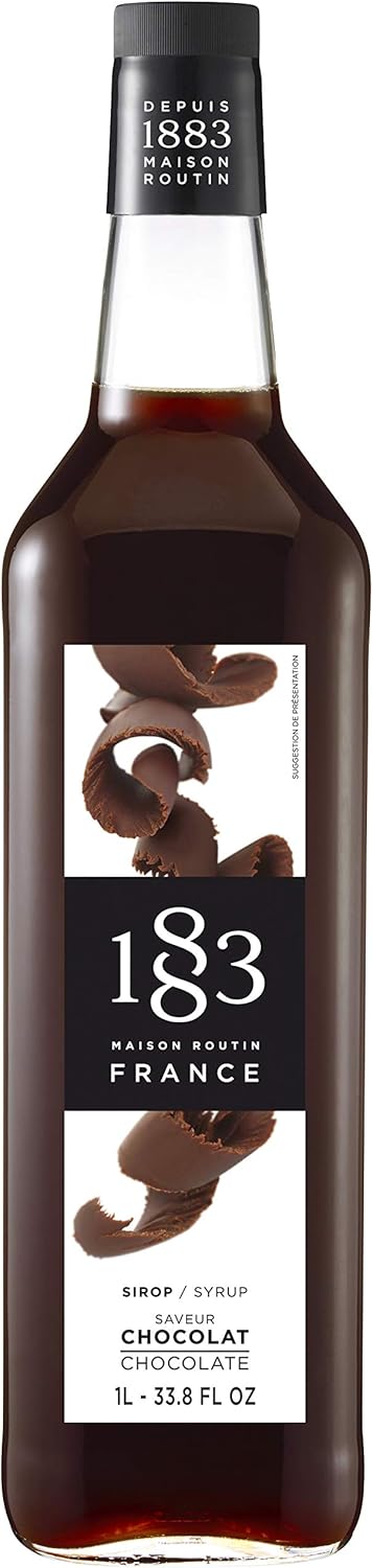 1883 Maison Routin Premium Chocolate Syrup - Flavoured Coffee Syrup, Desserts, Cocktails, Vegan-Friendly, Allergen-Free, No Artificial Colours, 1L Glass Bottle