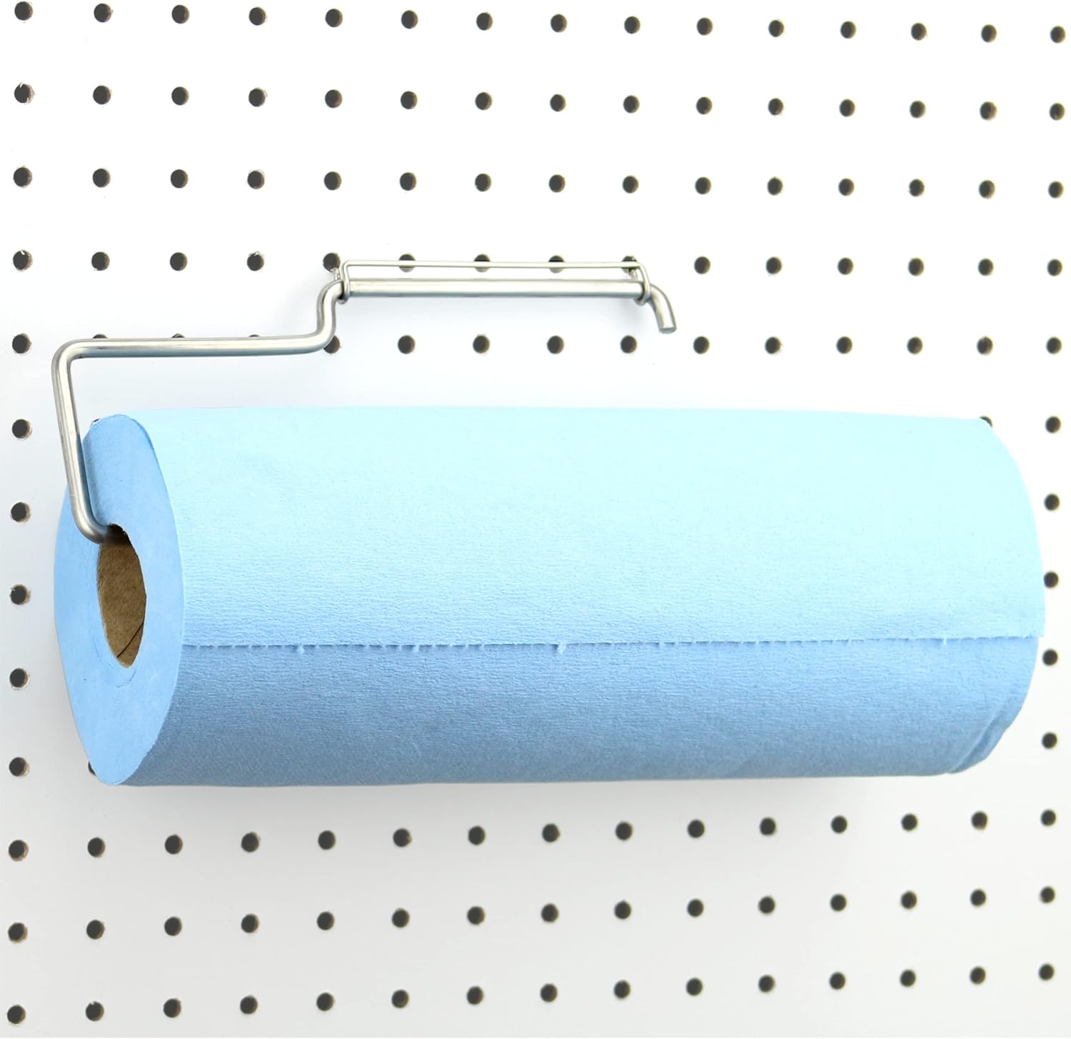 RightArrange One-Handed Tear Pegboard Paper Towel Holder - Stainless Steel - Hooks to Any Peg Board - Pegboard Accessories for Tool Shed, Garage, Workbench, Kitchen, Laundry or Craft Room Organization