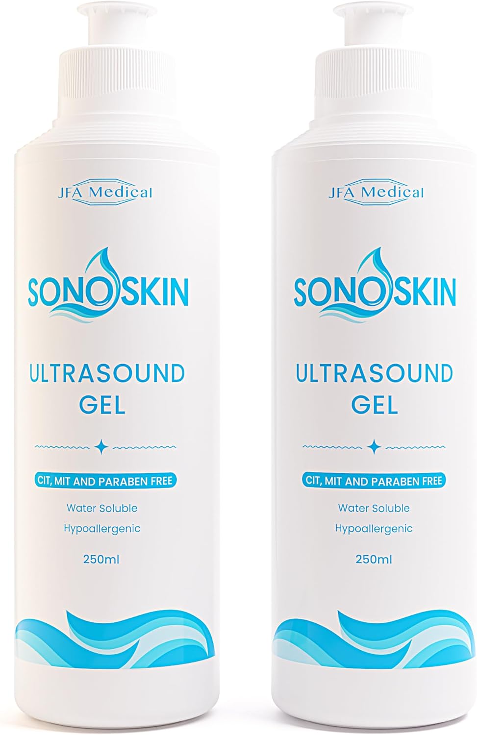 SONOSKIN Ultrasound Conductive Gel CIT, MIT and Paraben Free - Pack of 2 250ml Bottles
